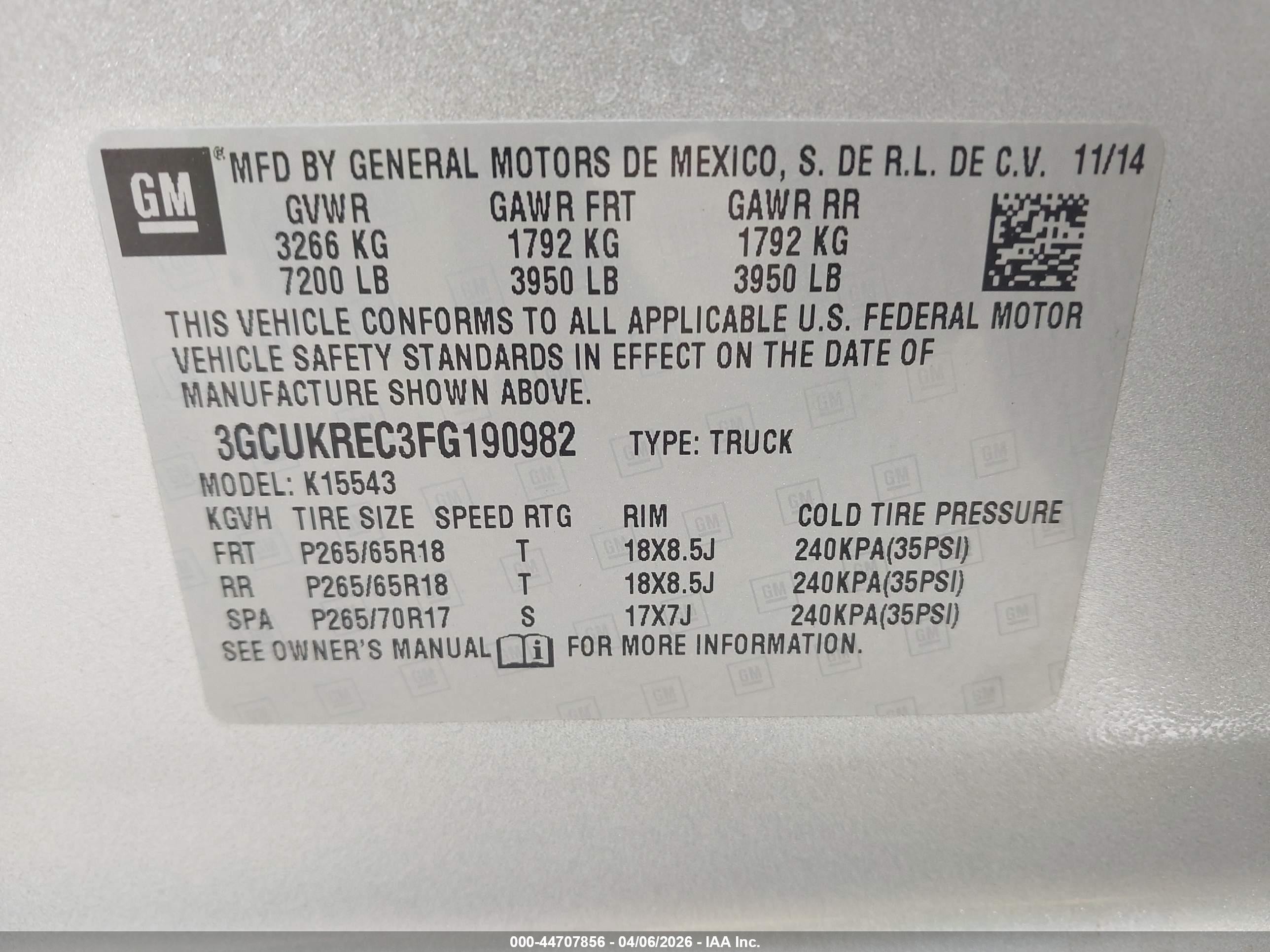 2015 Chevrolet Silverado 1500 2lt Silver vin: 3GCUKREC3FG190982