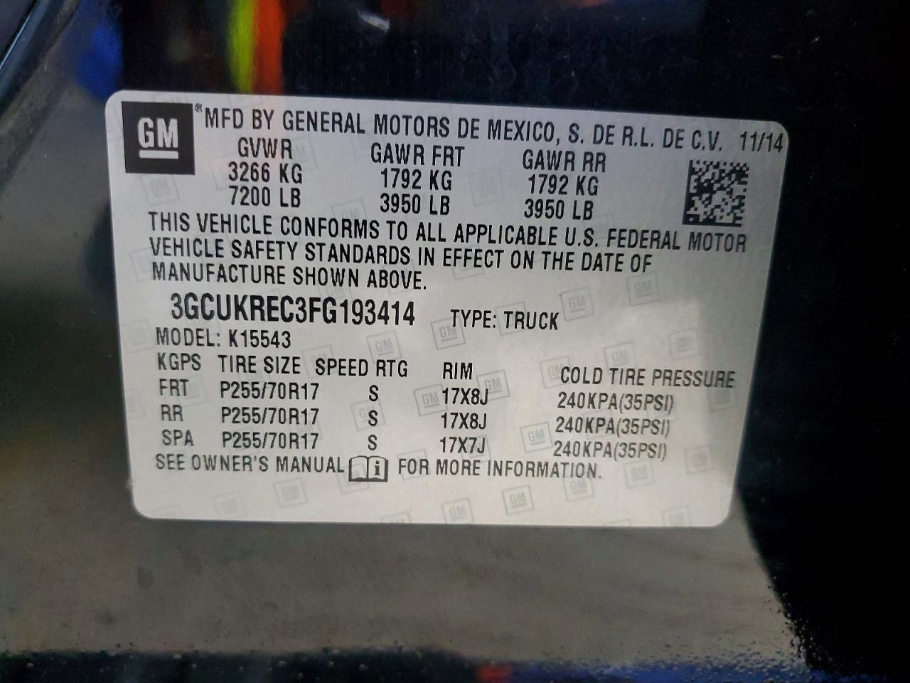 2015 Chevrolet Silverado K1500 Lt Черный vin: 3GCUKREC3FG193414