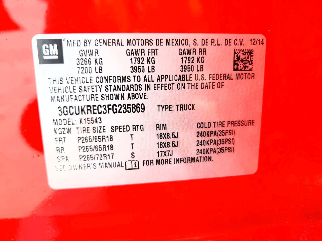 2015 Chevrolet Silverado K1500 Lt Red vin: 3GCUKREC3FG235869
