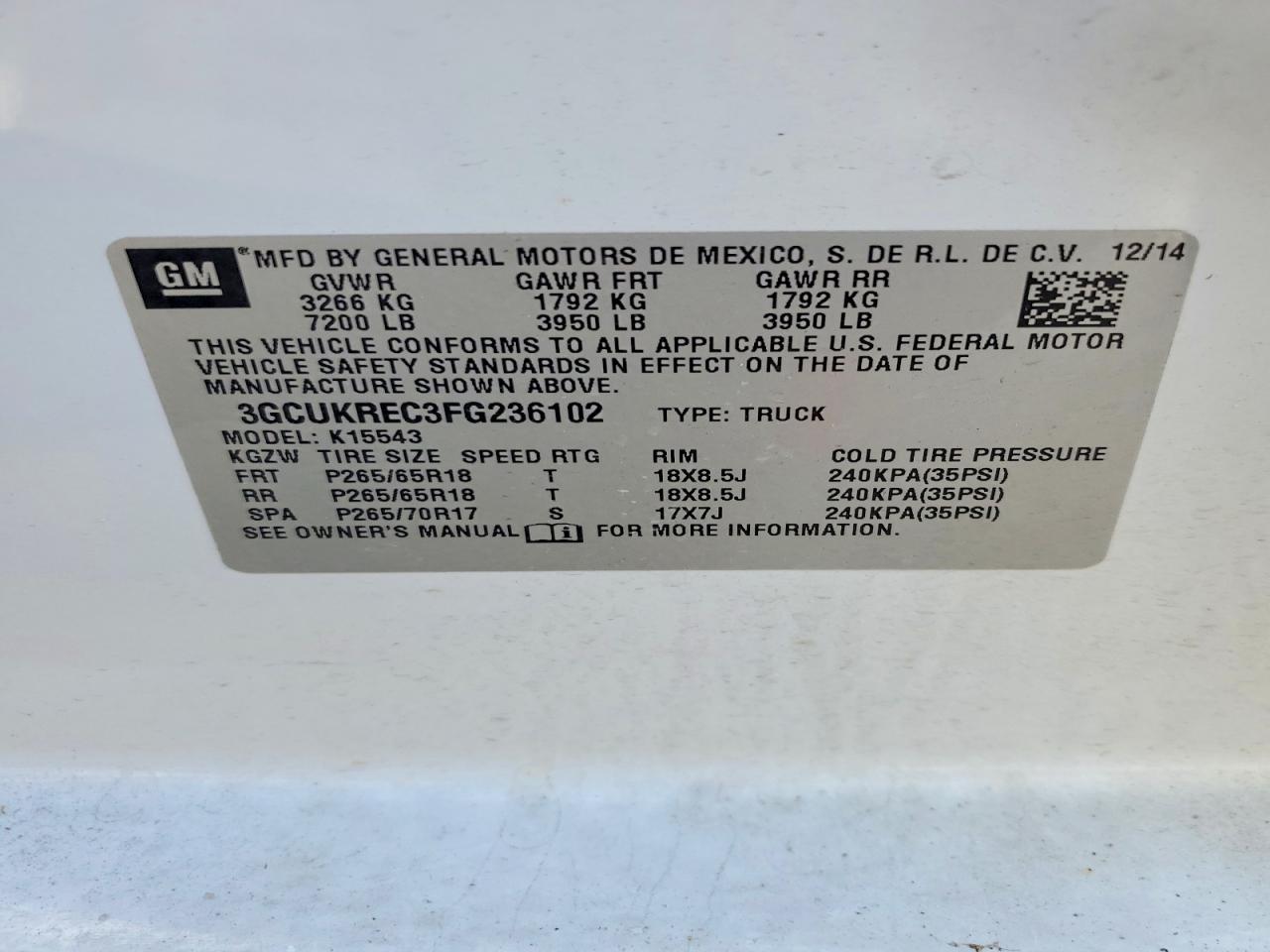 2015 Chevrolet Silverado K1500 Lt White vin: 3GCUKREC3FG236102