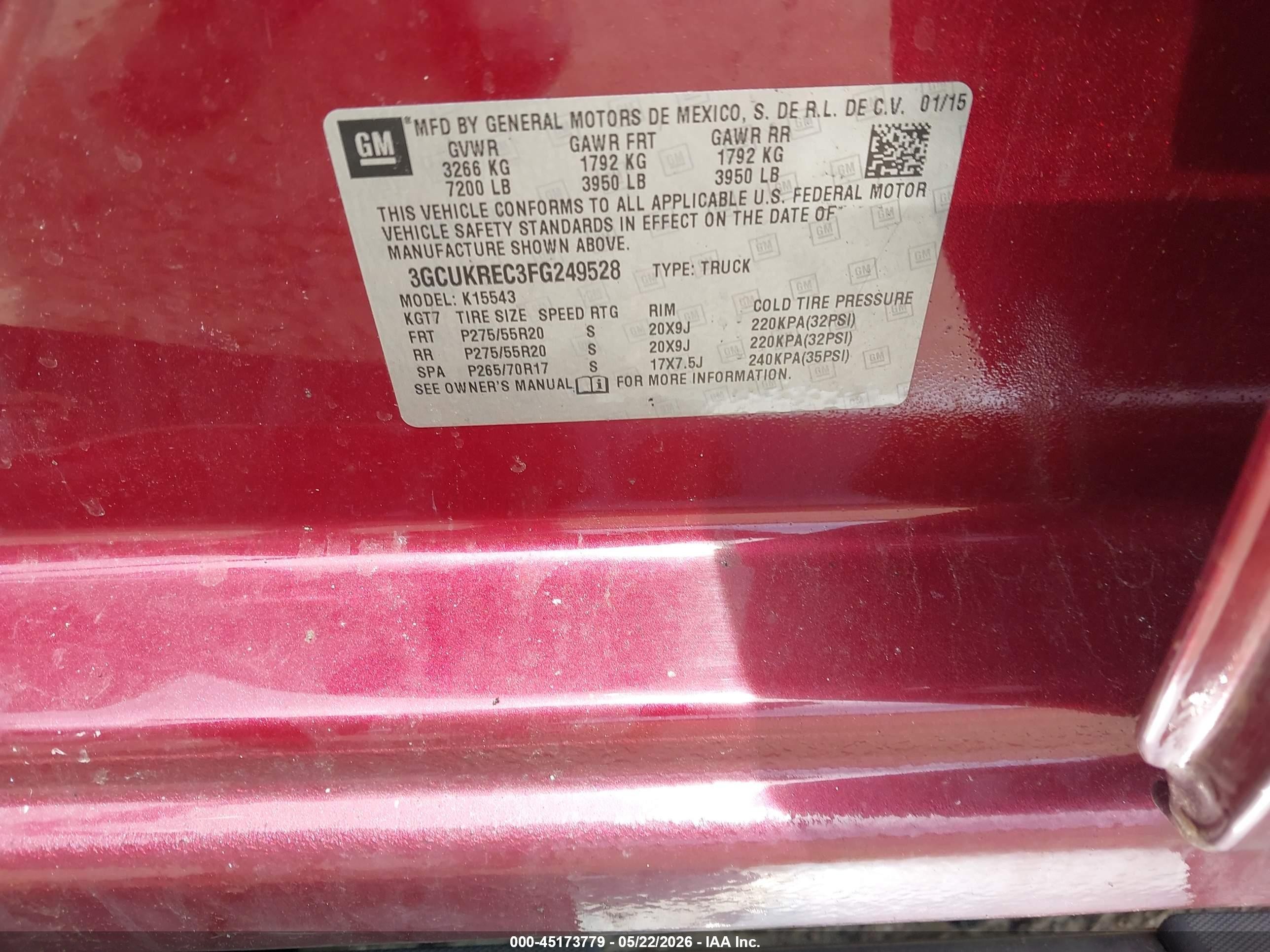 2015 Chevrolet Silverado 1500 1lt Champagne vin: 3GCUKREC3FG249528