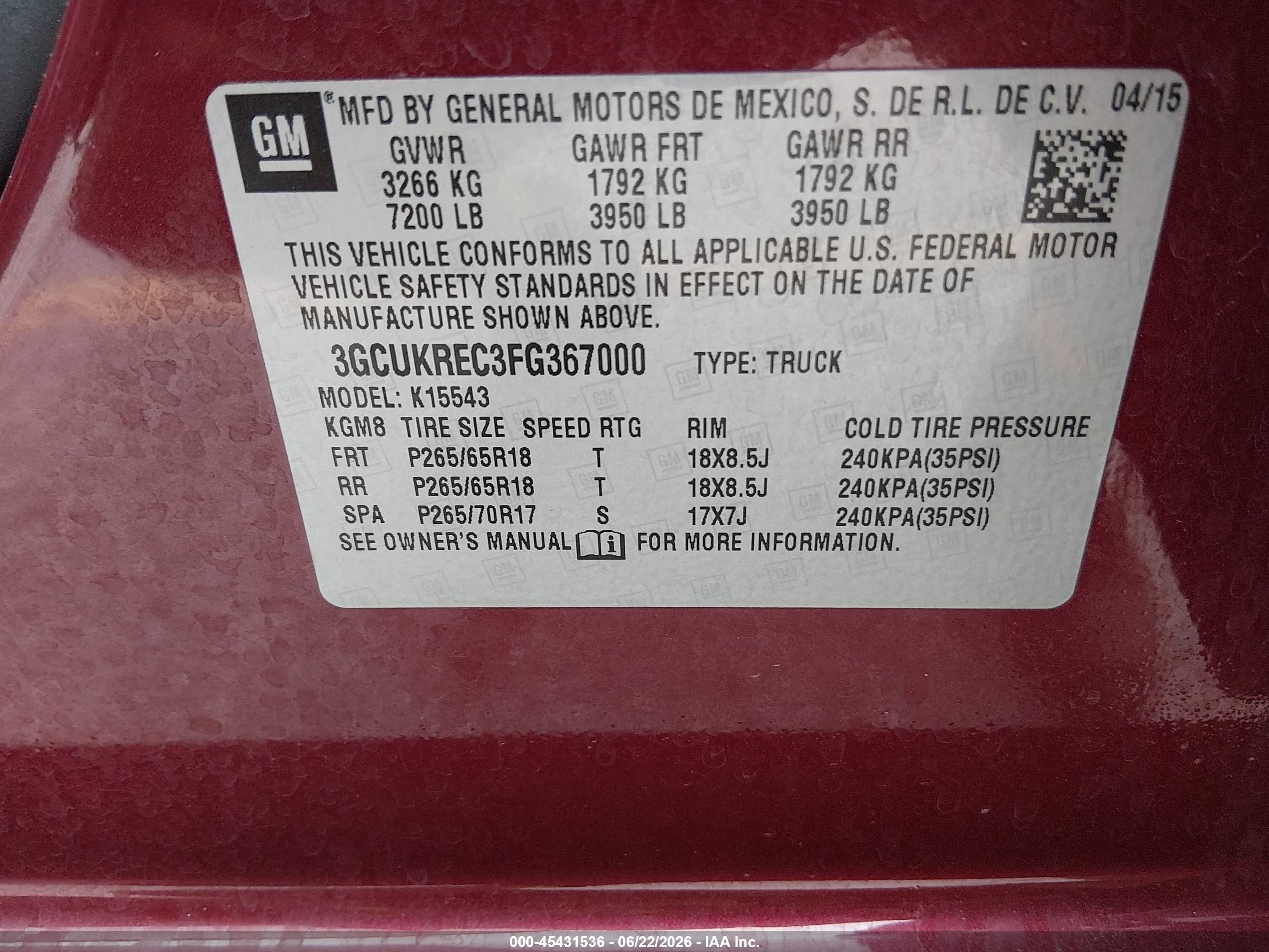 2015 Chevrolet Silverado 1500 Lt Бордовый vin: 3GCUKREC3FG367000