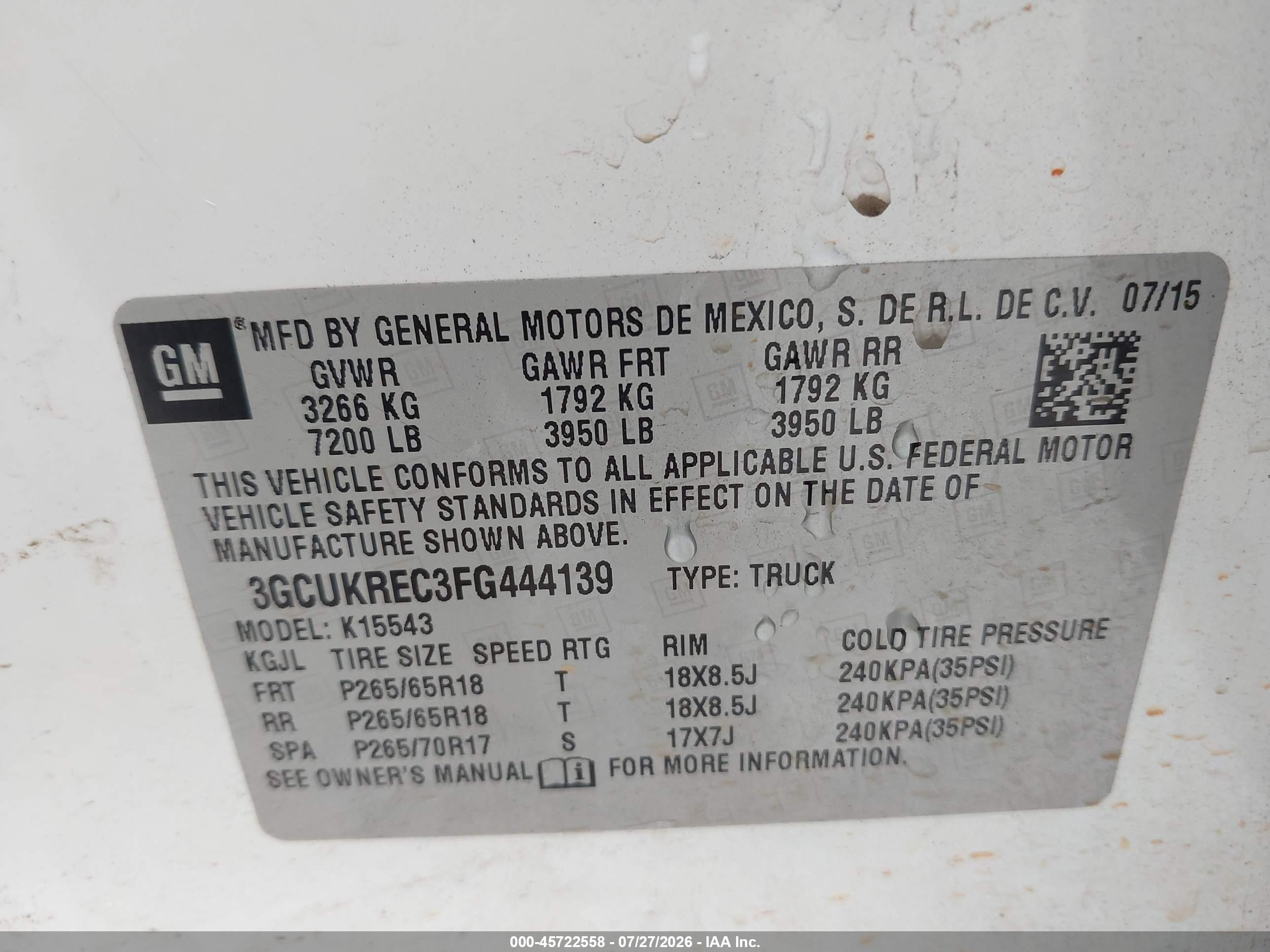 2015 Chevrolet Silverado 1500 Lt White vin: 3GCUKREC3FG444139