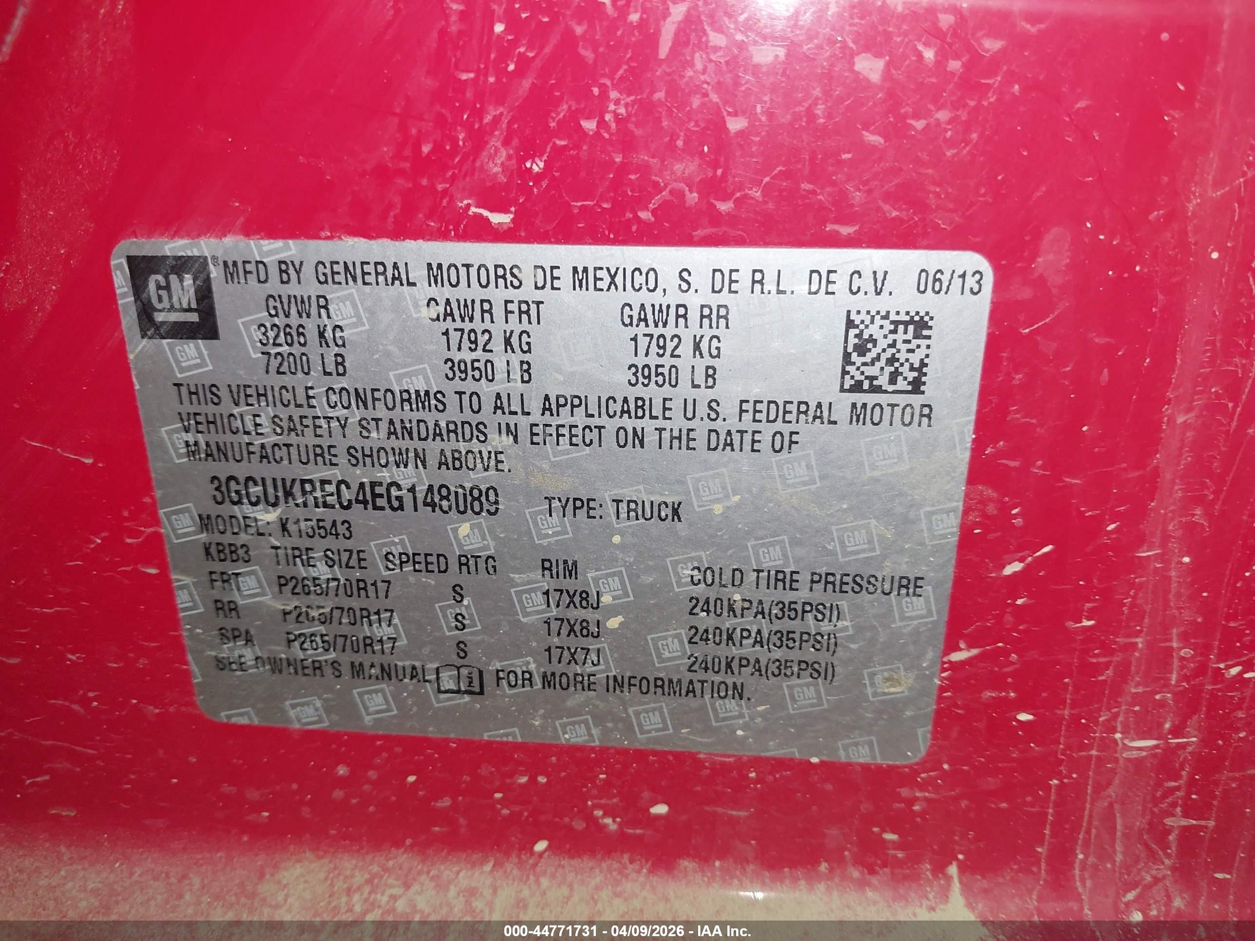 2014 Chevrolet Silverado 1500 1lt Red vin: 3GCUKREC4EG148089