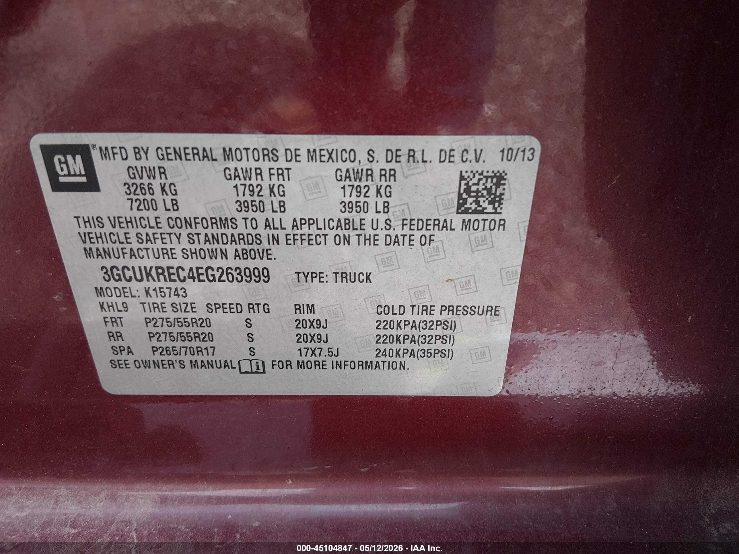 2014 Chevrolet Silverado 1500 1lt Burgundy vin: 3GCUKREC4EG263999