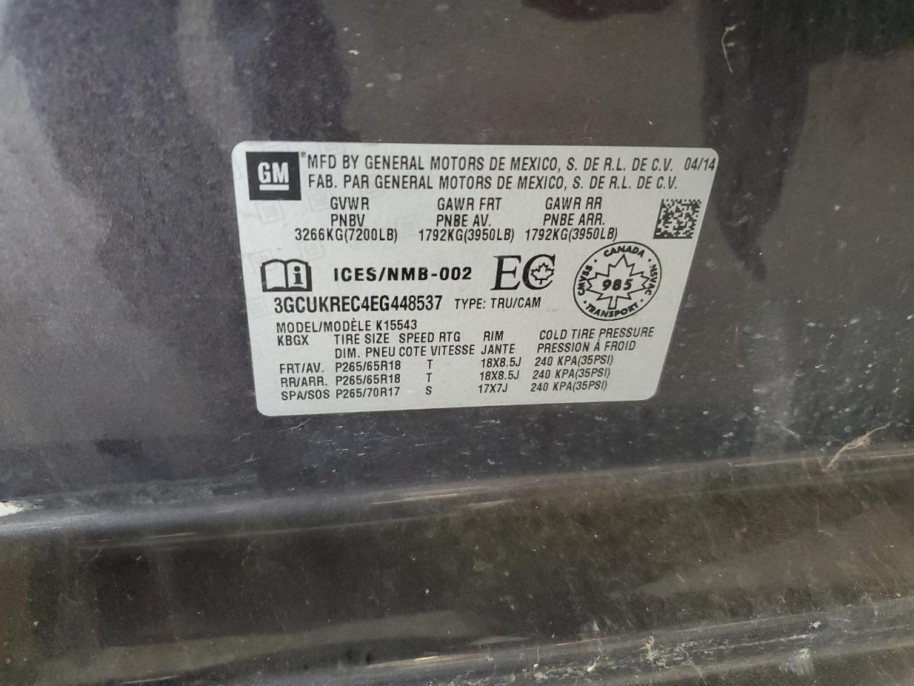 2014 Chevrolet 1500 Gray vin: 3GCUKREC4EG448537