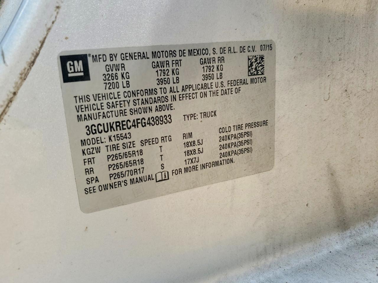 2015 Chevrolet Silverado K1500 Lt Silver vin: 3GCUKREC4FG438933