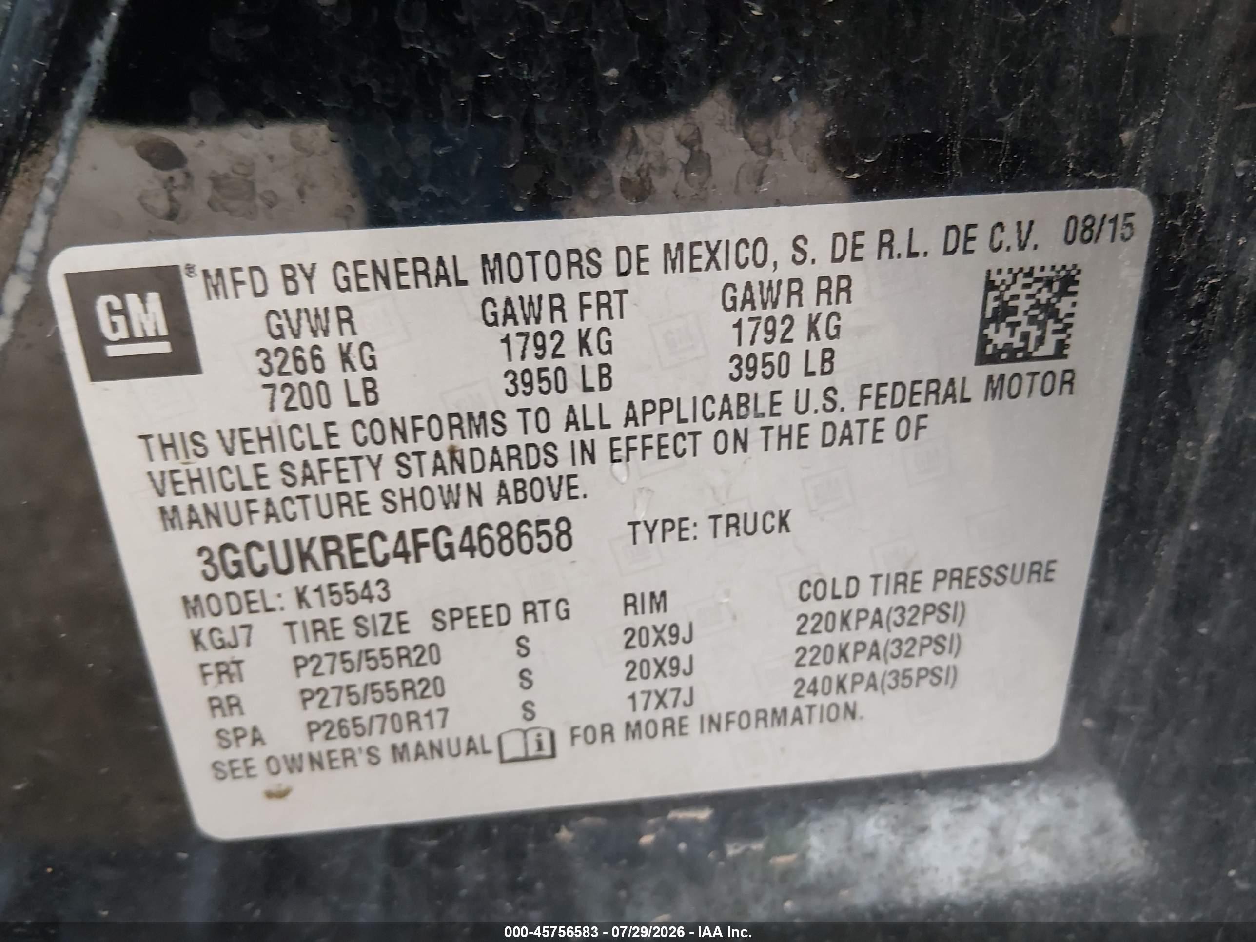 2015 Chevrolet Silverado 1500 Lt Black vin: 3GCUKREC4FG468658