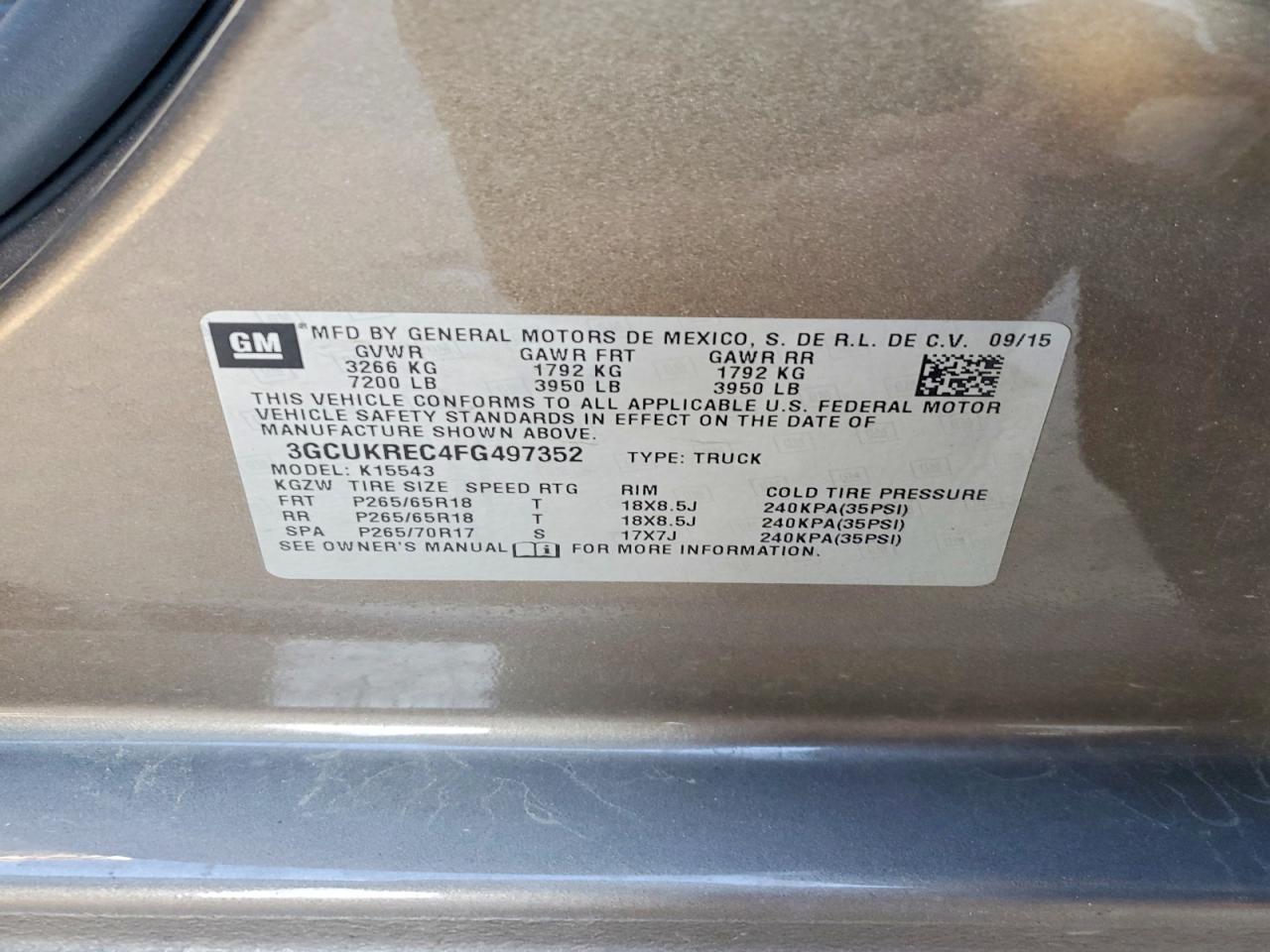 2015 Chevrolet Silverado K1500 Lt Brown vin: 3GCUKREC4FG497352