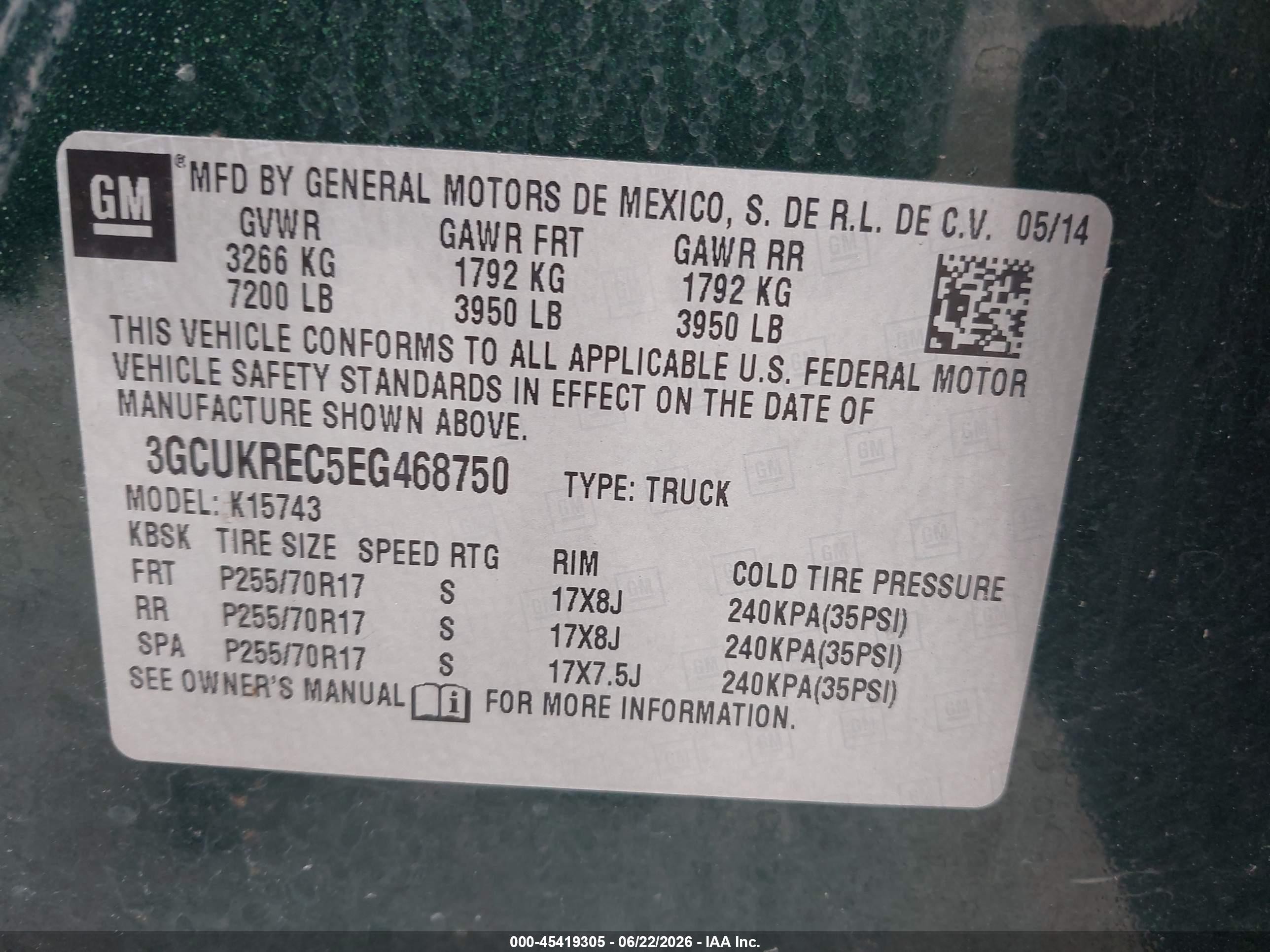 2014 Chevrolet Silverado 1500 Lt Green vin: 3GCUKREC5EG468750