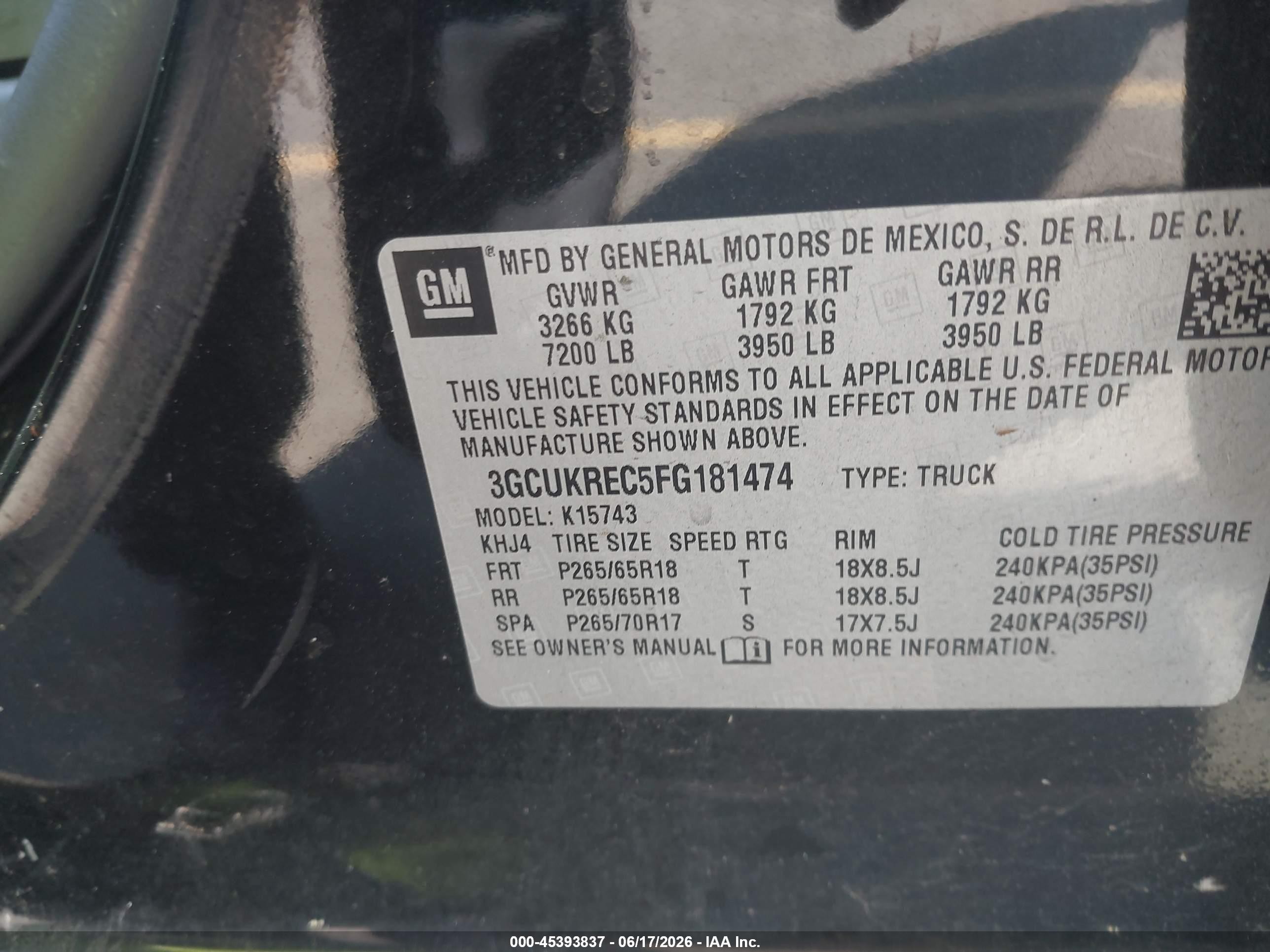 2015 Chevrolet Silverado 1500 Lt Black vin: 3GCUKREC5FG181474