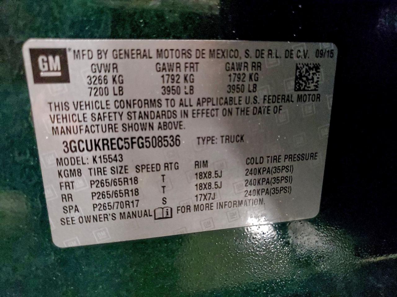 2015 Chevrolet Silverado K1500 Lt Green vin: 3GCUKREC5FG508536