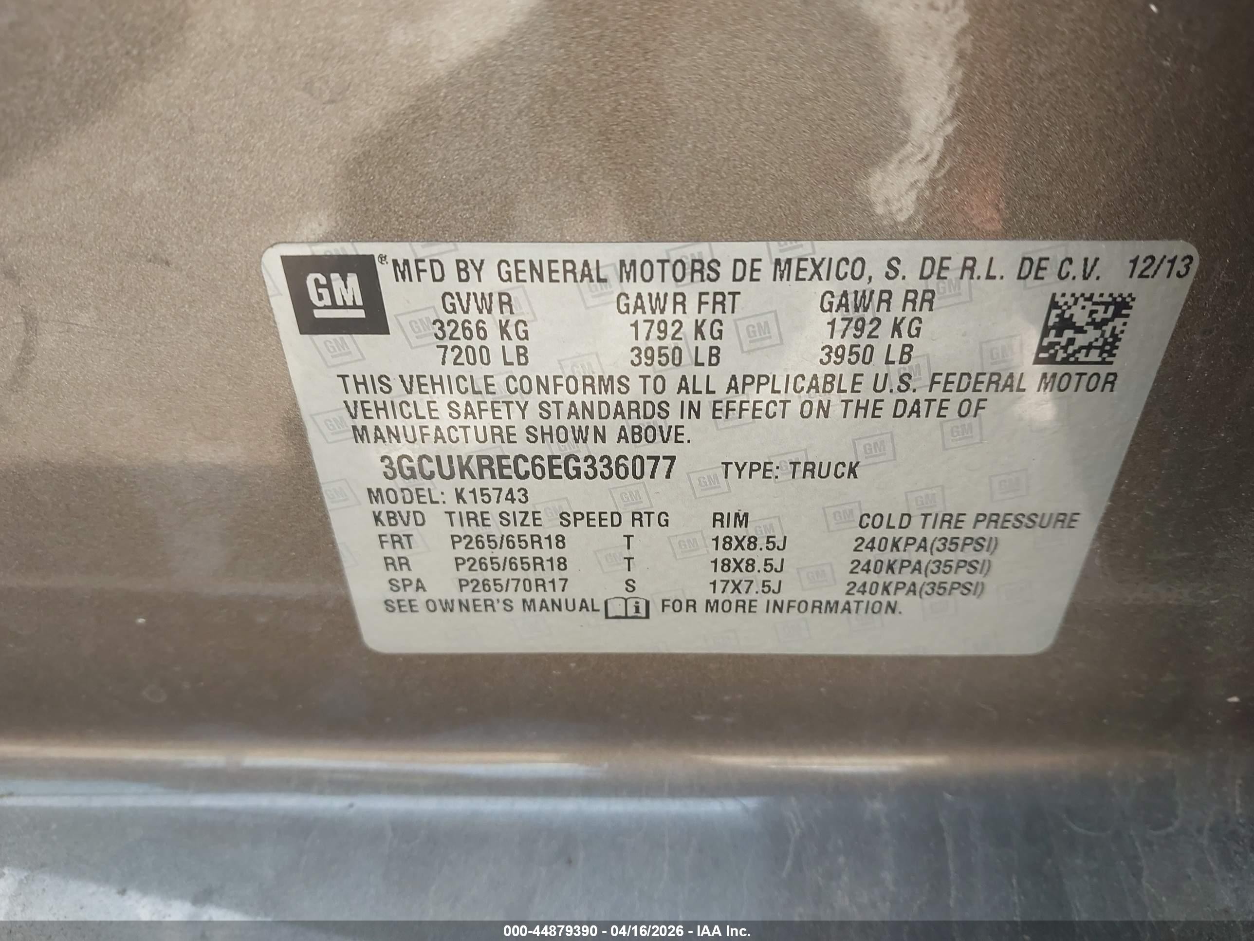 2014 Chevrolet Silverado 1500 1lt Brown vin: 3GCUKREC6EG336077
