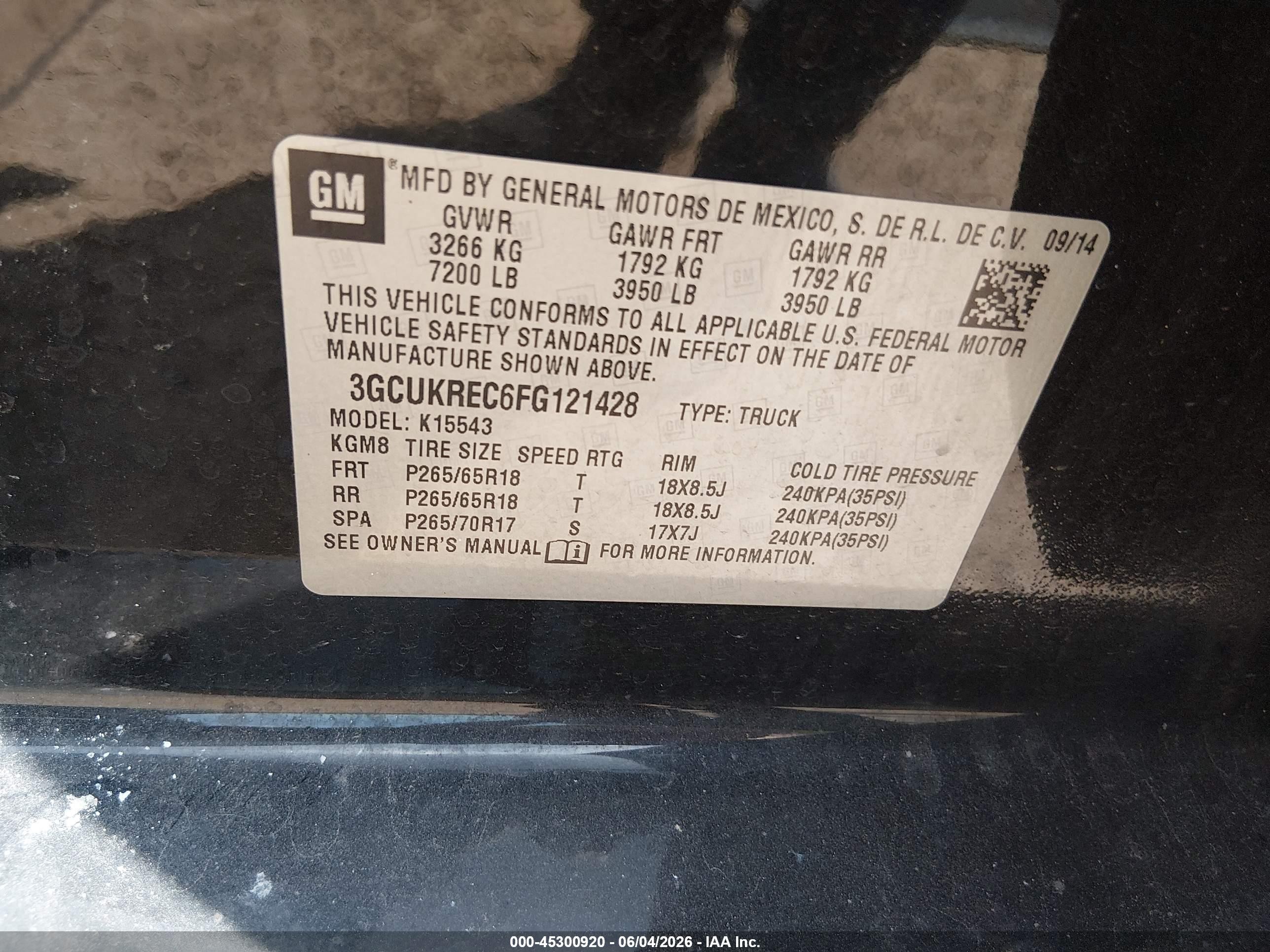 2015 Chevrolet Silverado 1500 1lt Black vin: 3GCUKREC6FG121428