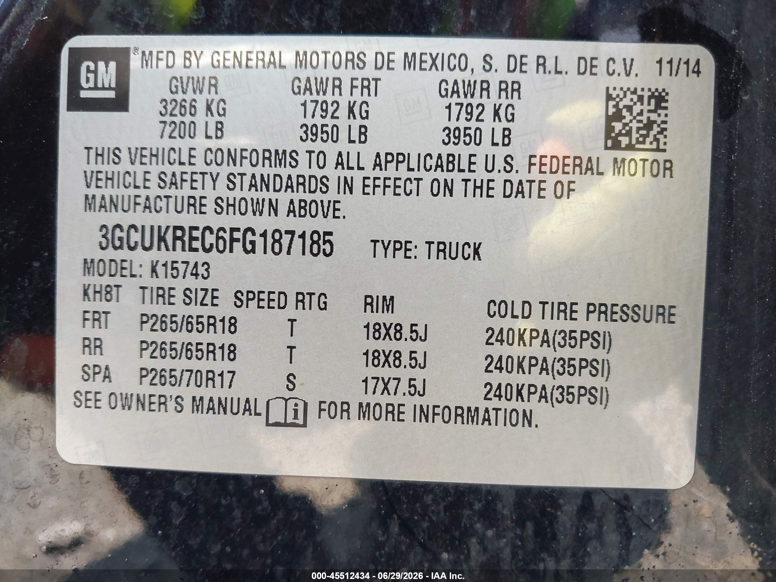 2015 Chevrolet Silverado 1500 Lt Black vin: 3GCUKREC6FG187185