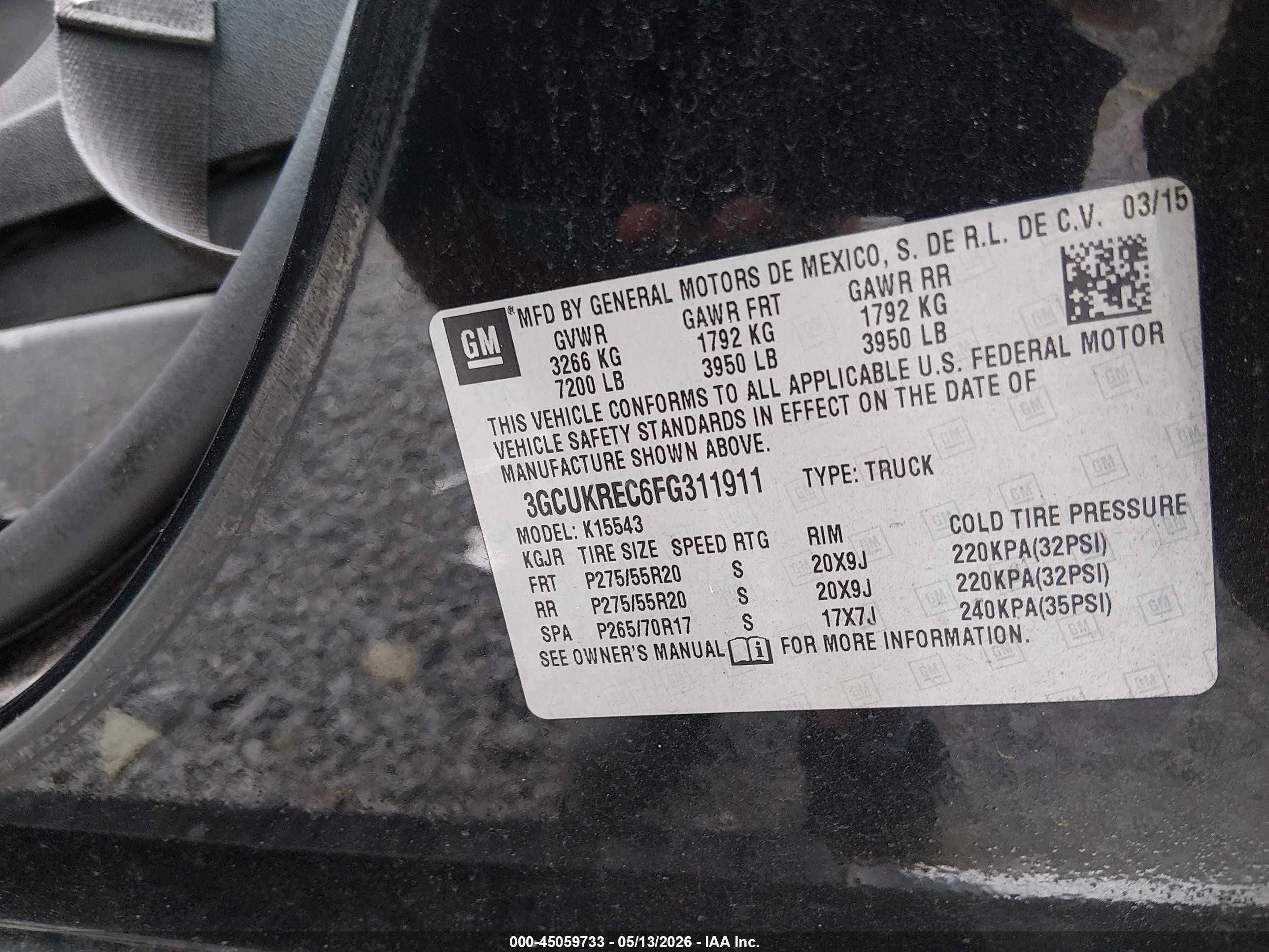 2015 Chevrolet Silverado 1500 2lt Black vin: 3GCUKREC6FG311911