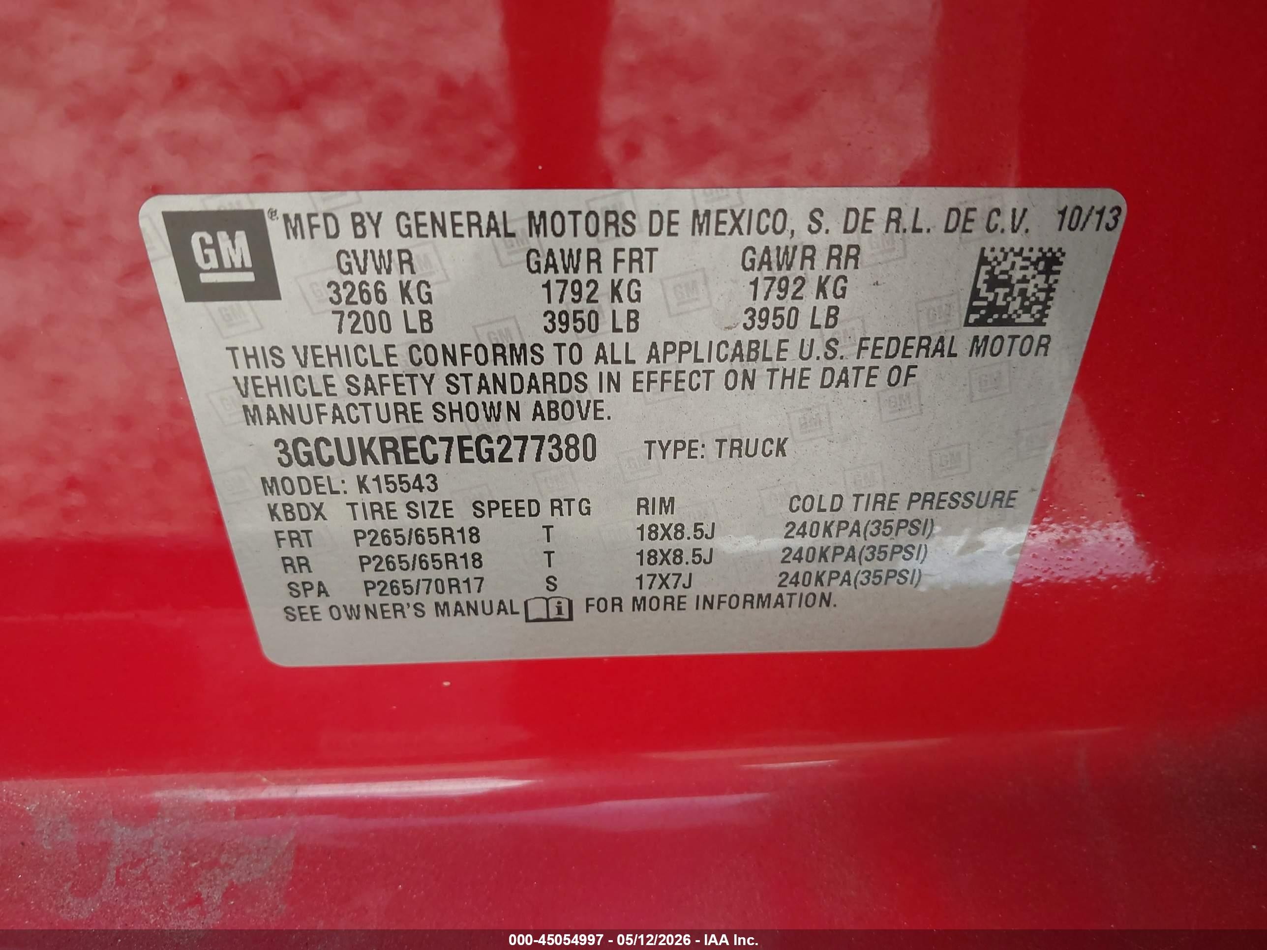 2014 Chevrolet Silverado 1500 2lt Red vin: 3GCUKREC7EG277380
