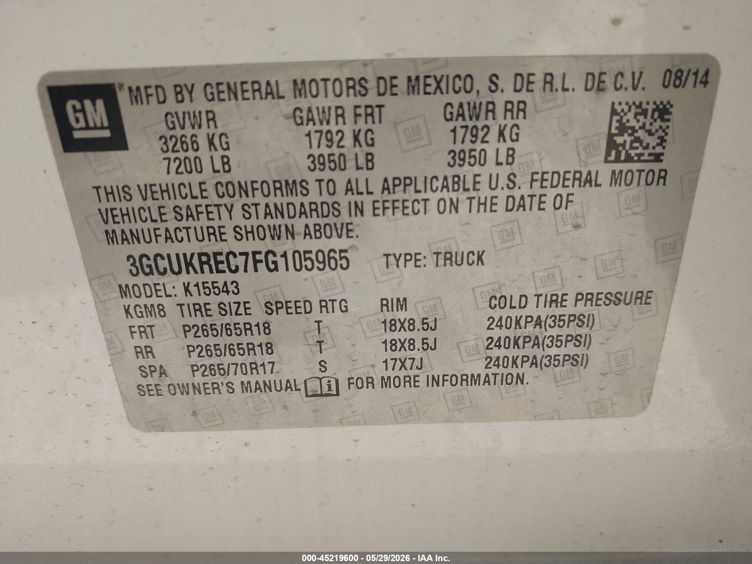 2015 Chevrolet Silverado 1500 2lt White vin: 3GCUKREC7FG105965