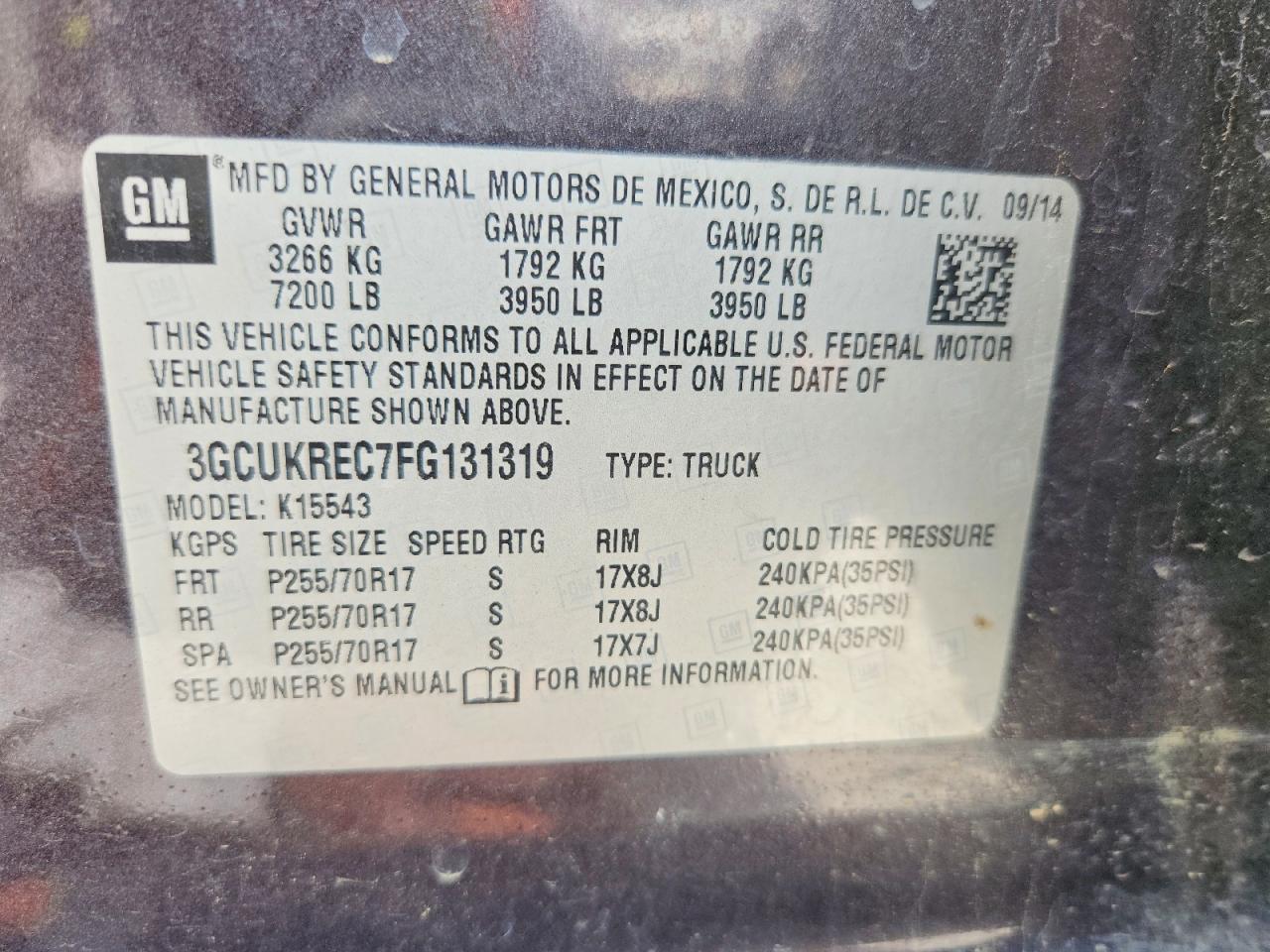 2015 Chevrolet Silverado K1500 Lt Угольный vin: 3GCUKREC7FG131319