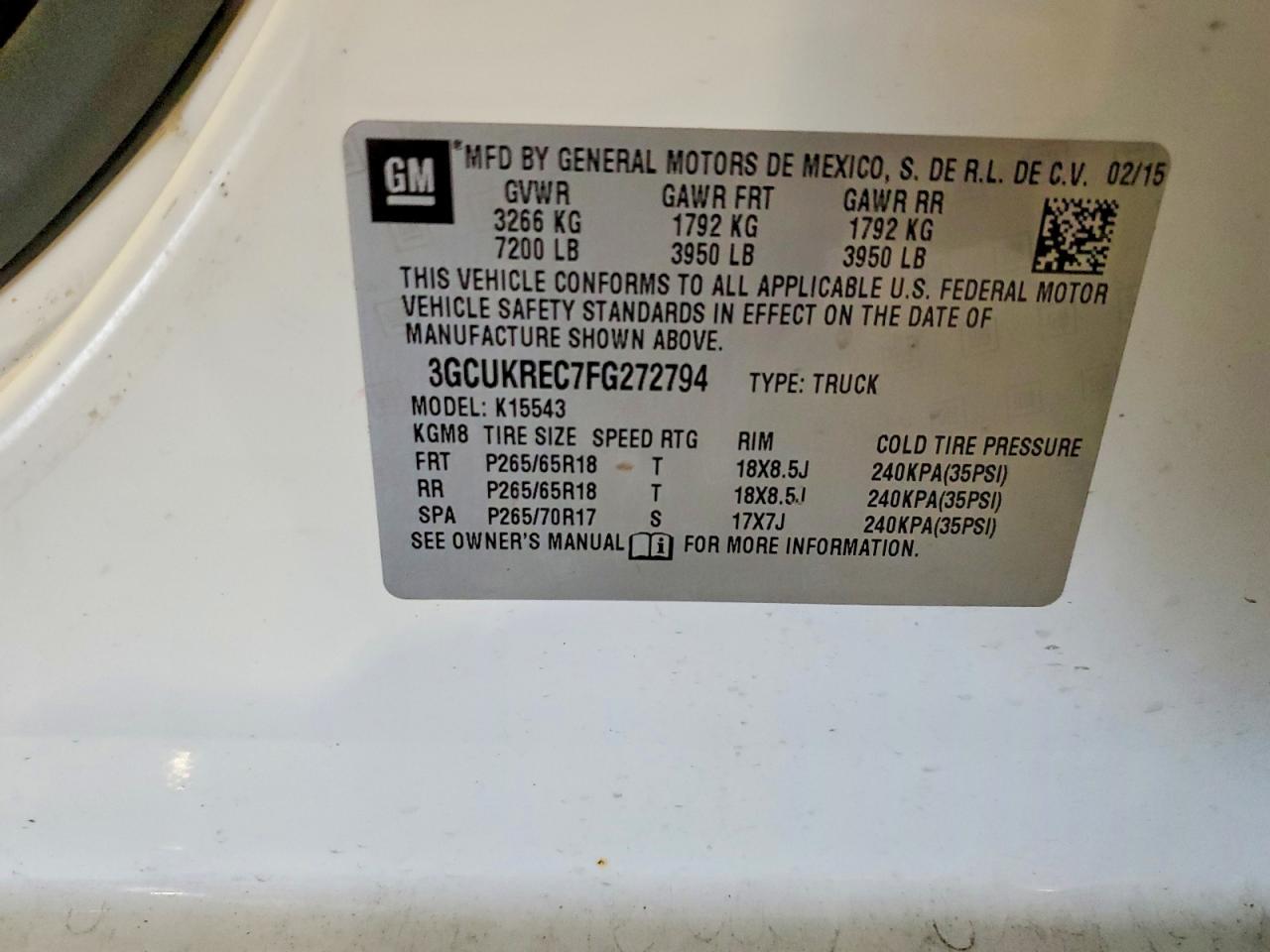 2015 Chevrolet Silverado K1500 Lt Белый vin: 3GCUKREC7FG272794
