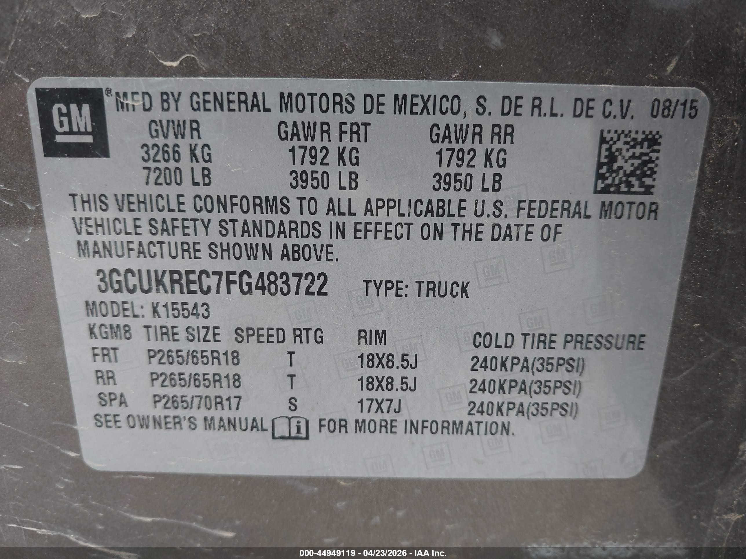 2015 Chevrolet Silverado 1500 2lt Бежевый vin: 3GCUKREC7FG483722