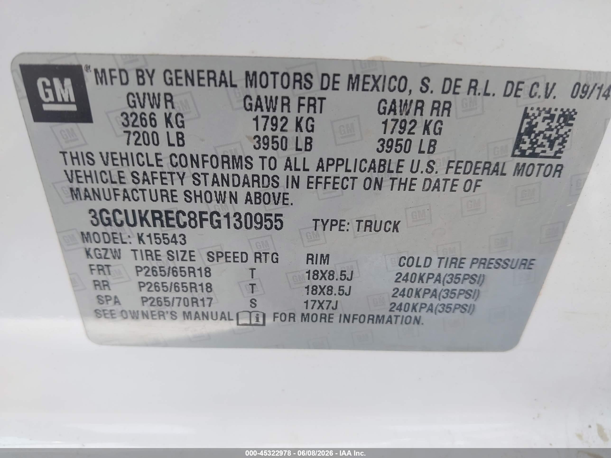 2015 Chevrolet Silverado 1500 Lt White vin: 3GCUKREC8FG130955