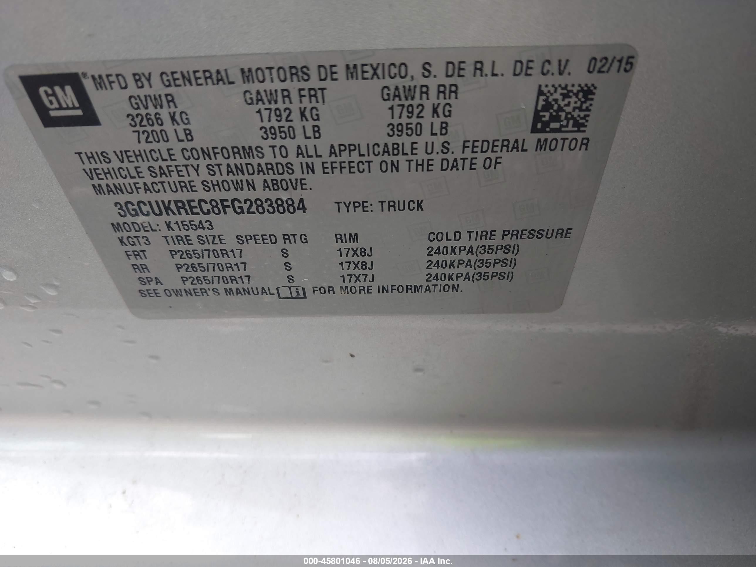 2015 Chevrolet Silverado 1500 Lt Silver vin: 3GCUKREC8FG283884