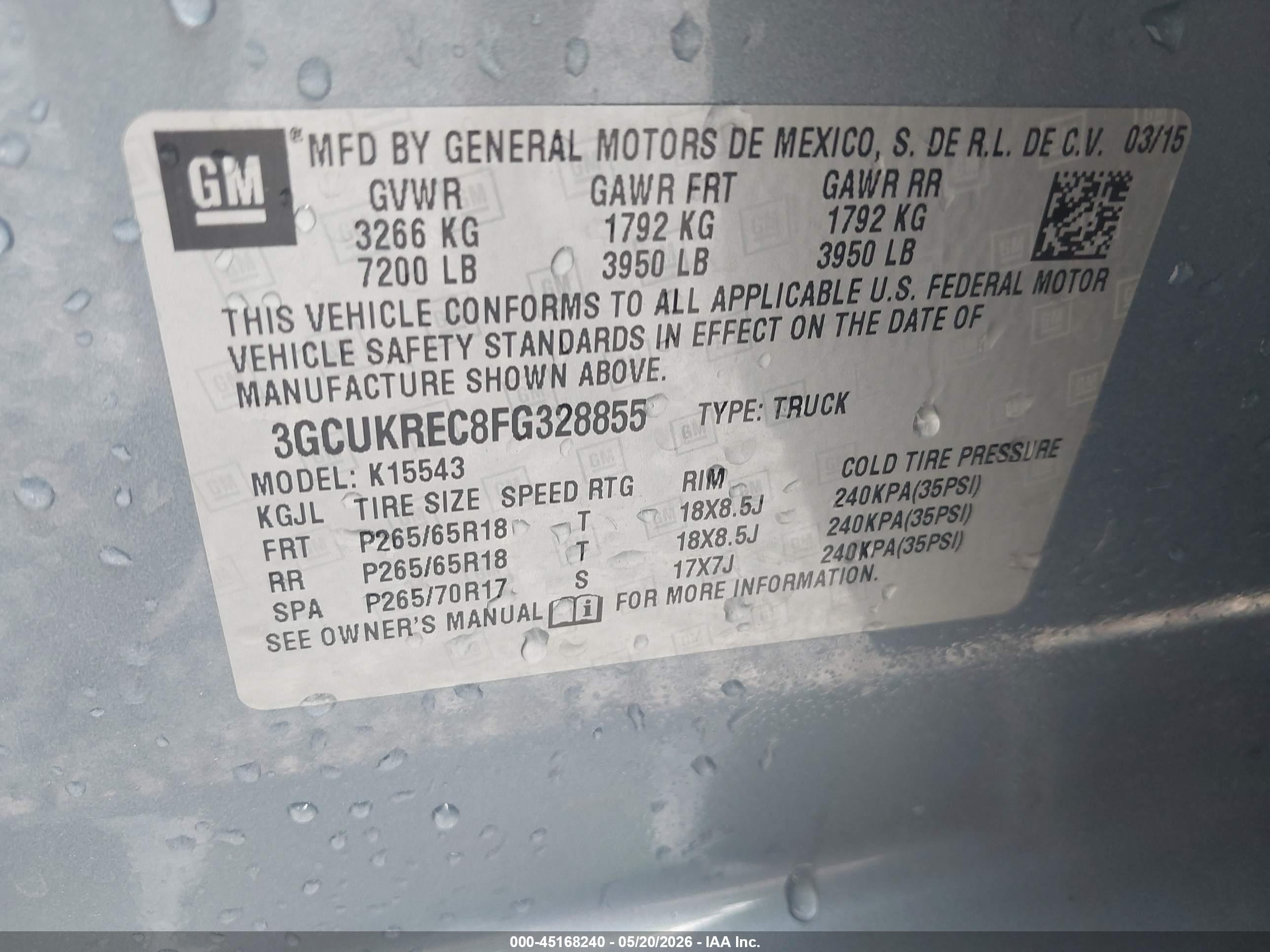 2015 Chevrolet Silverado 1500 2lt Blue vin: 3GCUKREC8FG328855
