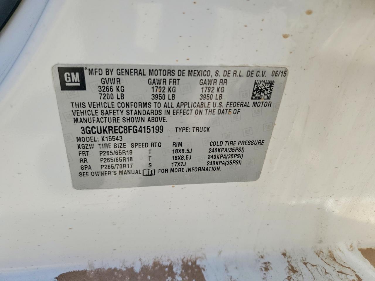 2015 Chevrolet Silverado K1500 Lt White vin: 3GCUKREC8FG415199