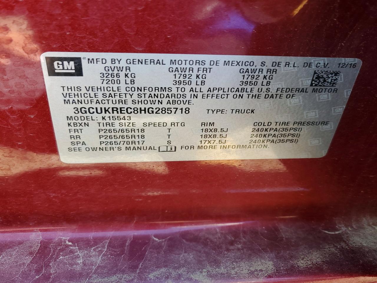 2017 Chevrolet Silverado K1500 Lt Red vin: 3GCUKREC8HG285718