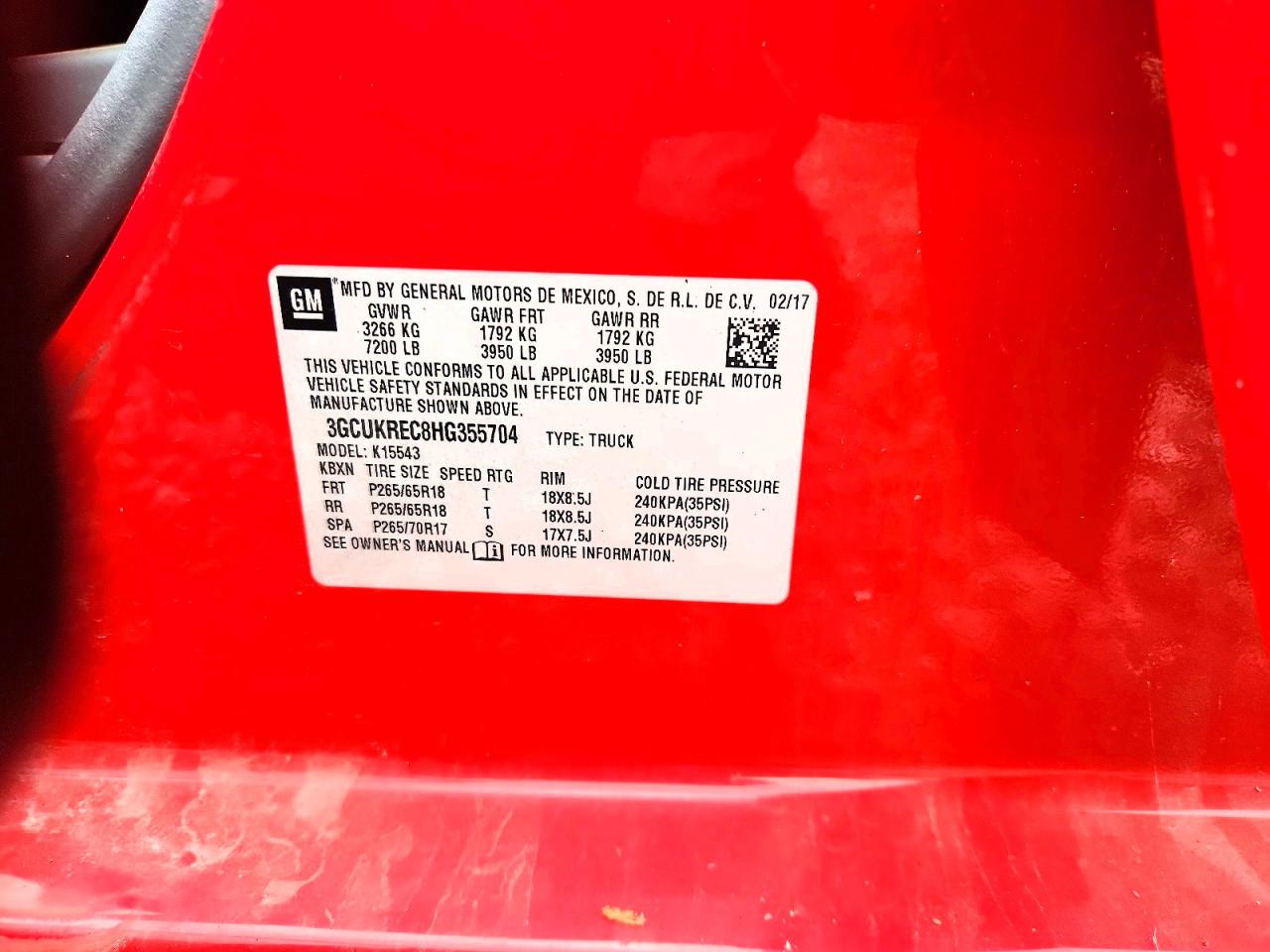 2017 Chevrolet Silverado K1500 Lt Red vin: 3GCUKREC8HG355704