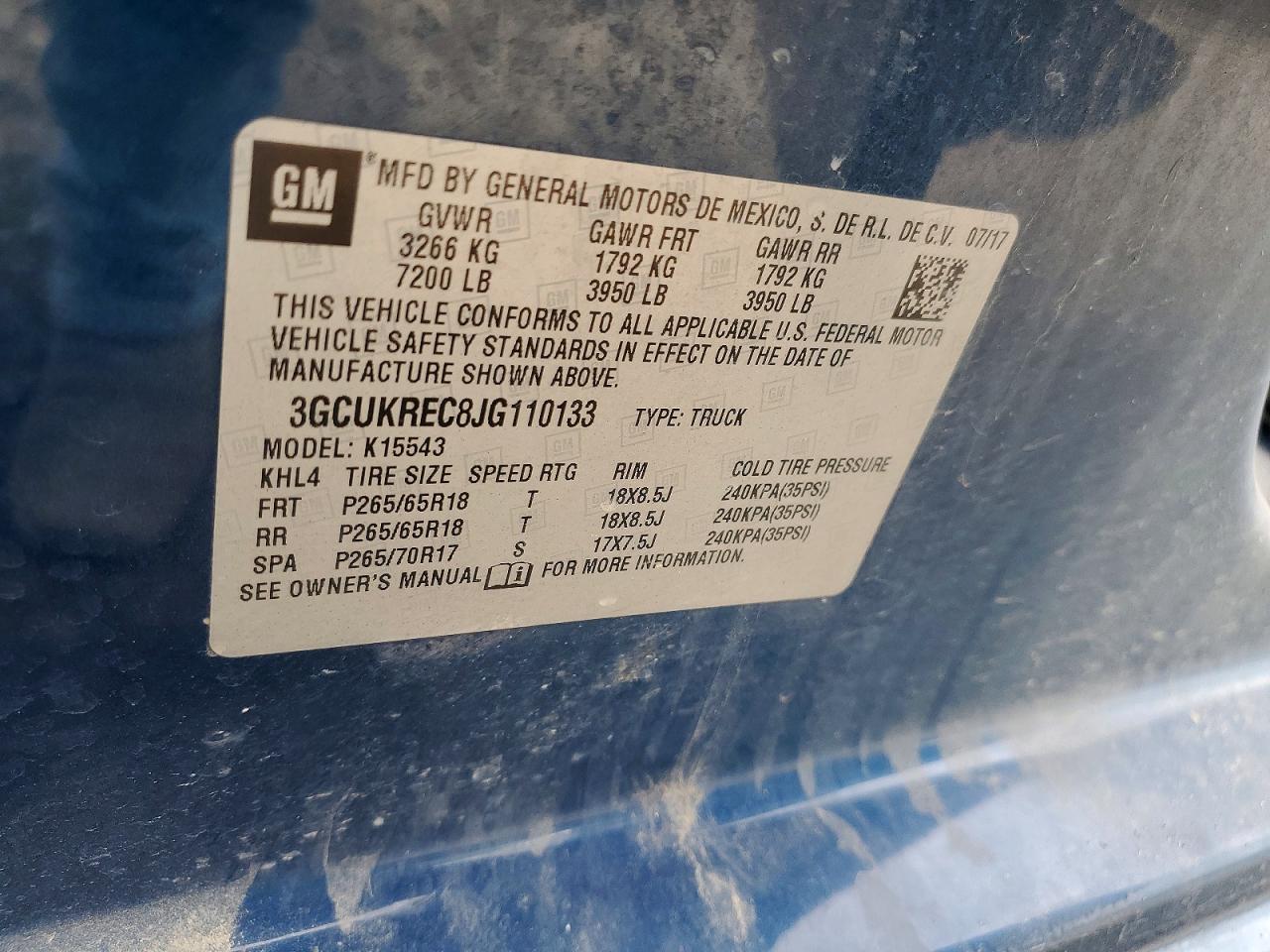 2018 Chevrolet Silverado K1500 Lt Blue vin: 3GCUKREC8JG110133