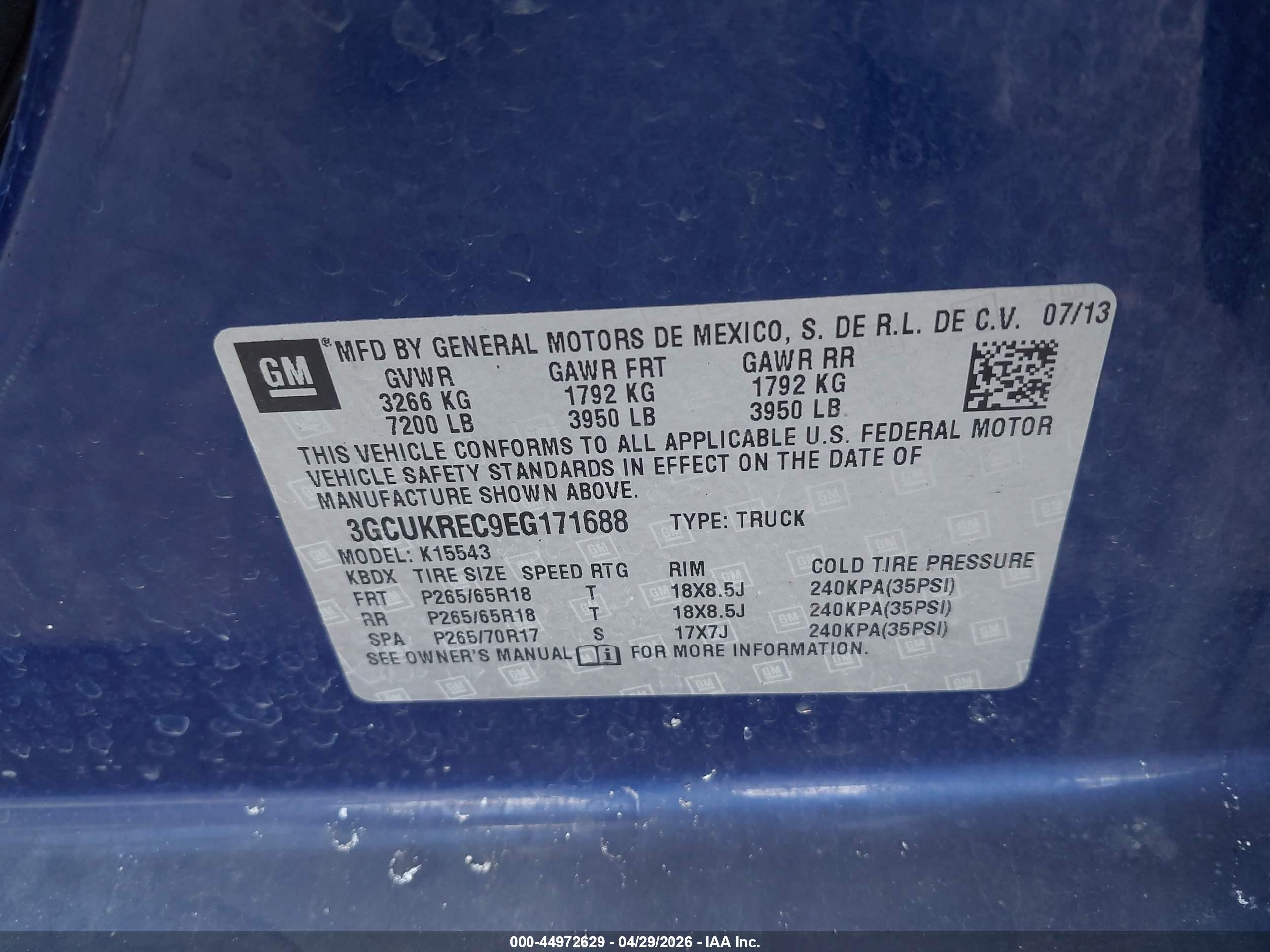 2014 Chevrolet Silverado 1500 1lt Blue vin: 3GCUKREC9EG171688