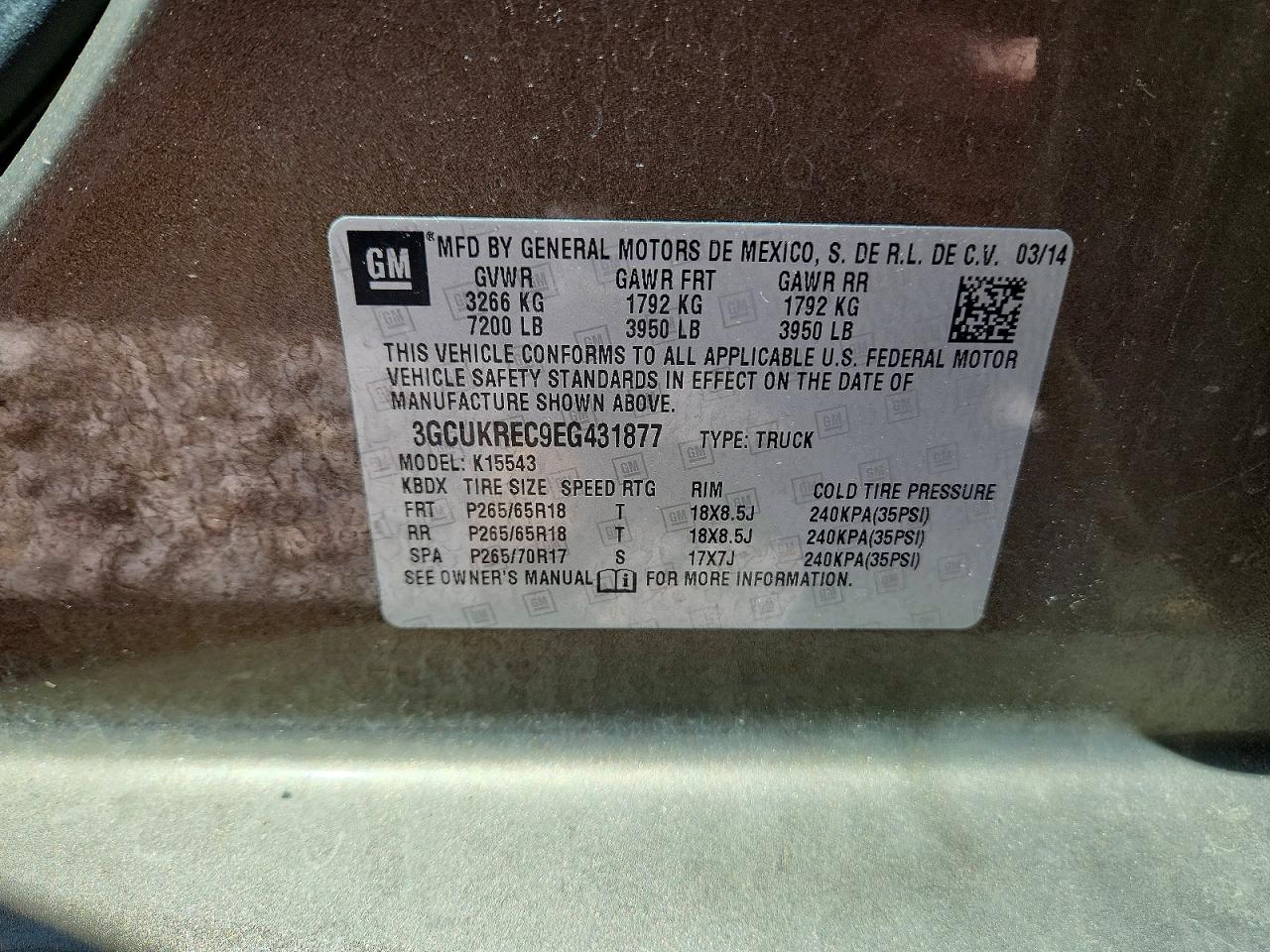 2014 Chevrolet Silverado K1500 Lt Brown vin: 3GCUKREC9EG431877