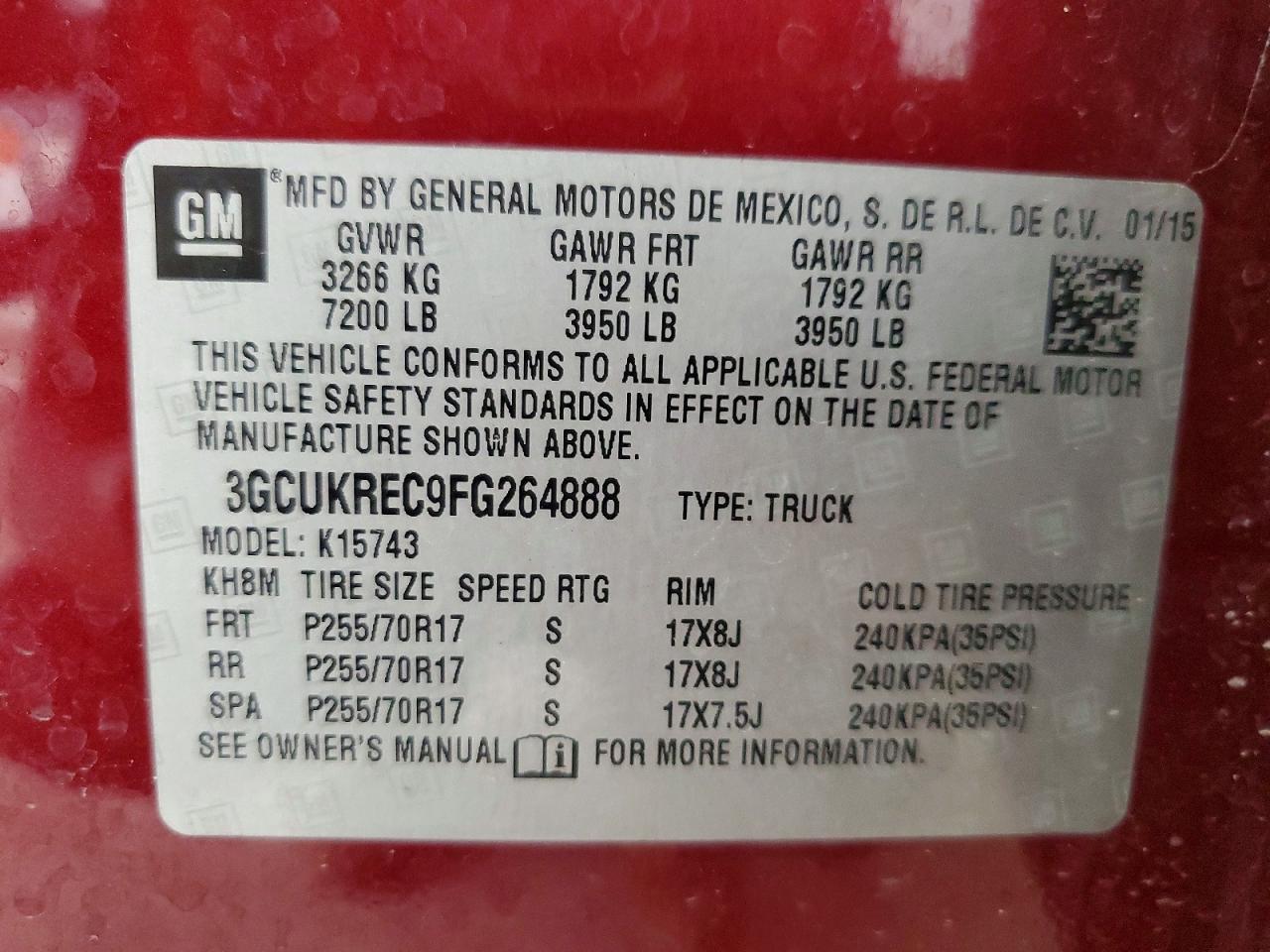 2015 Chevrolet Silverado K1500 Lt Бордовый vin: 3GCUKREC9FG264888