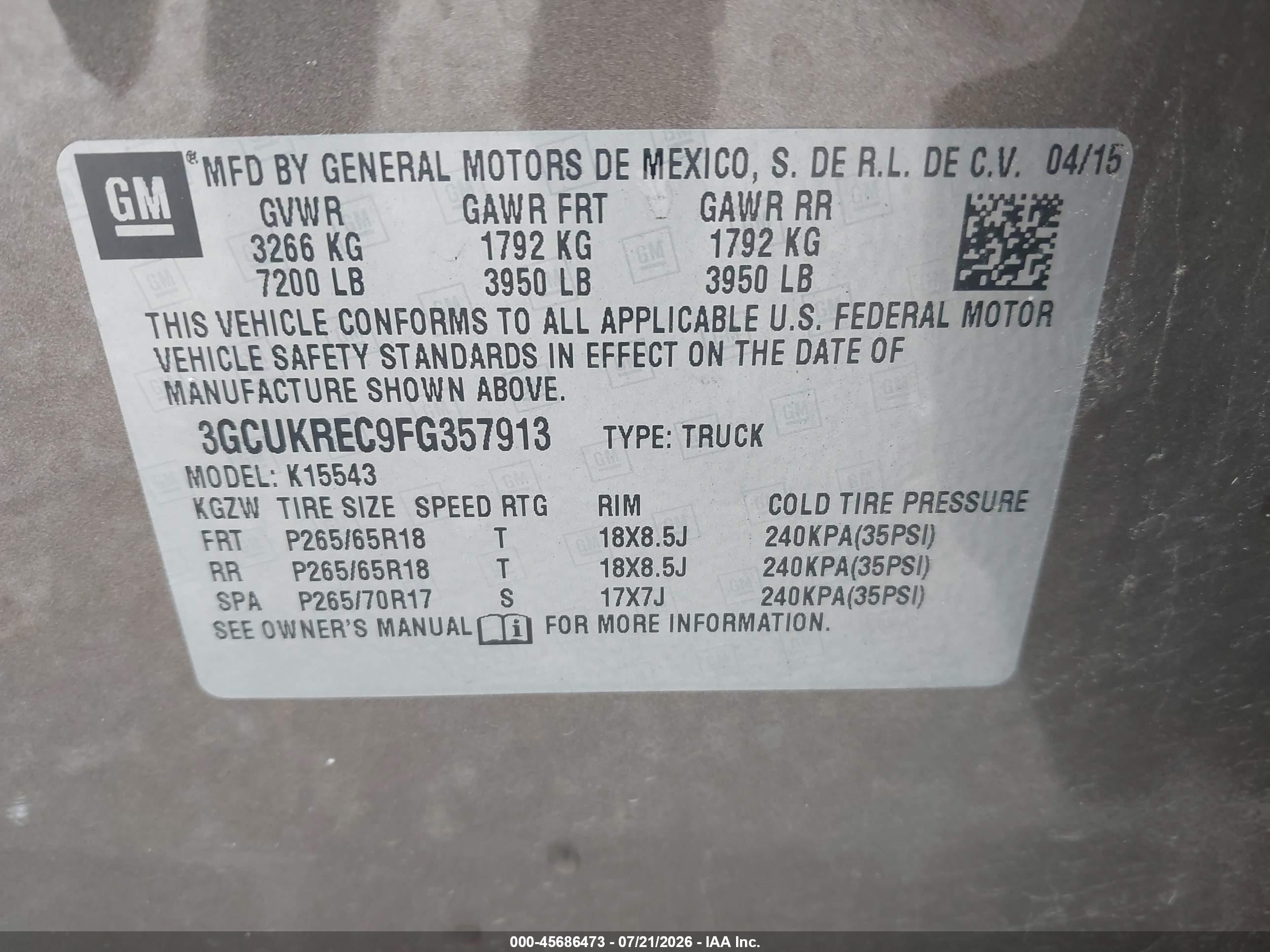 2015 Chevrolet Silverado 1500 Lt Brown vin: 3GCUKREC9FG357913