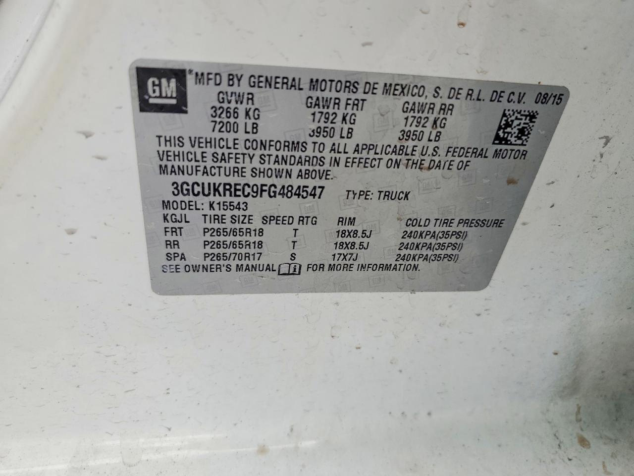 2015 Chevrolet Silverado K1500 Lt White vin: 3GCUKREC9FG484547
