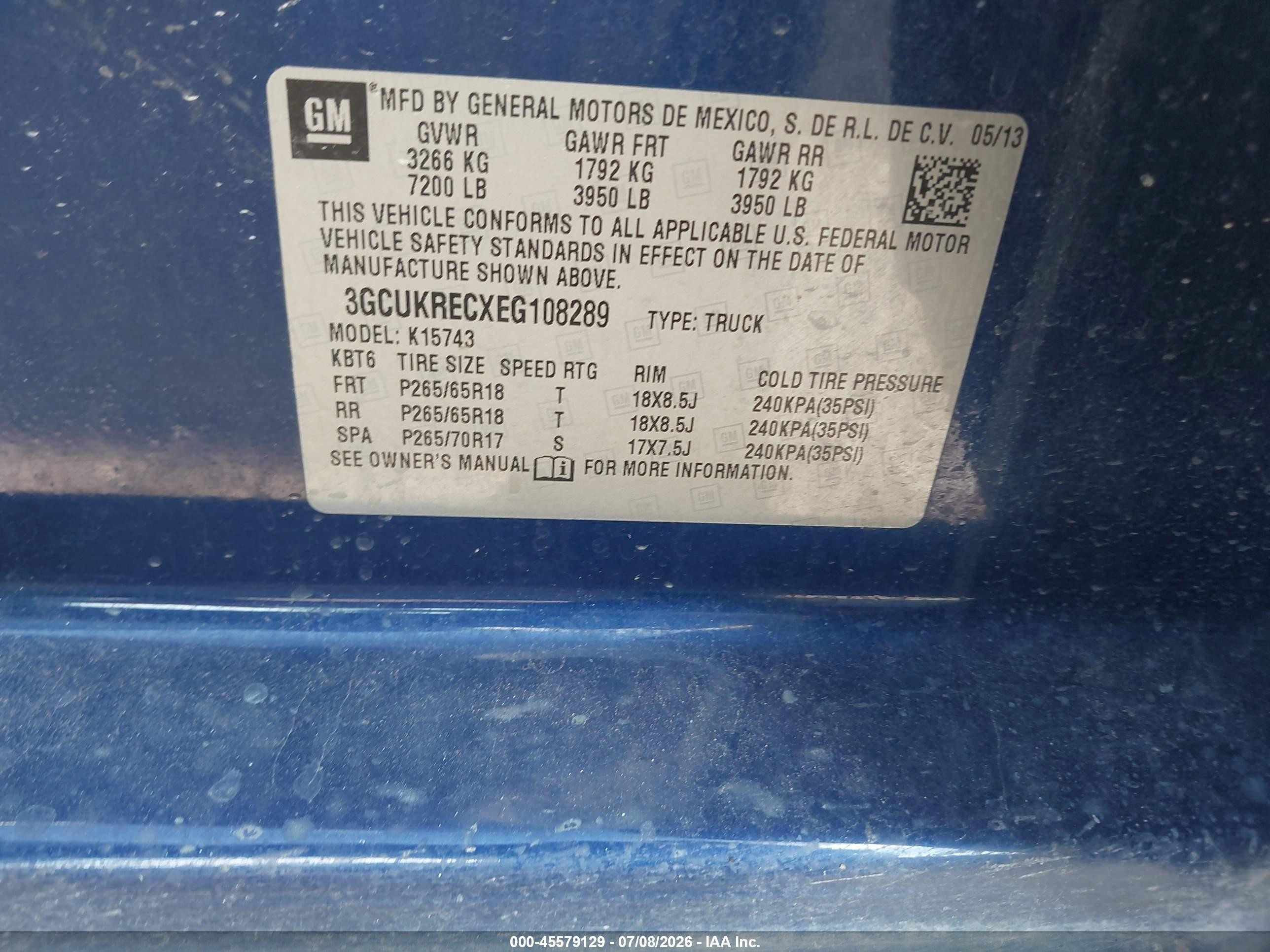 2014 Chevrolet Silverado 1500 Lt Blue vin: 3GCUKRECXEG108289