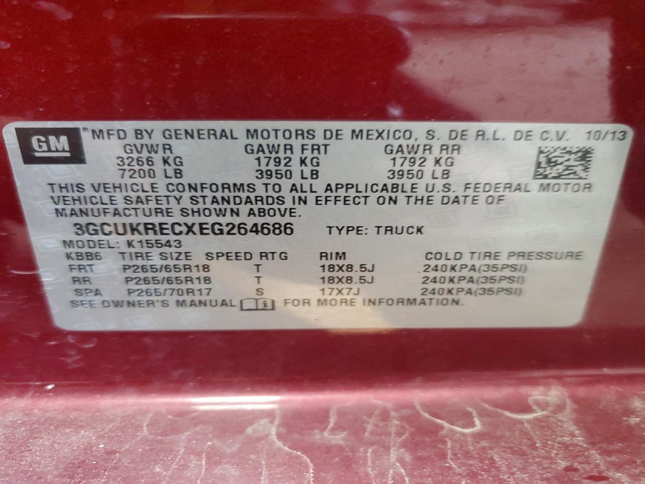 2014 Chevrolet Silverado K1500 Lt Burgundy vin: 3GCUKRECXEG264686