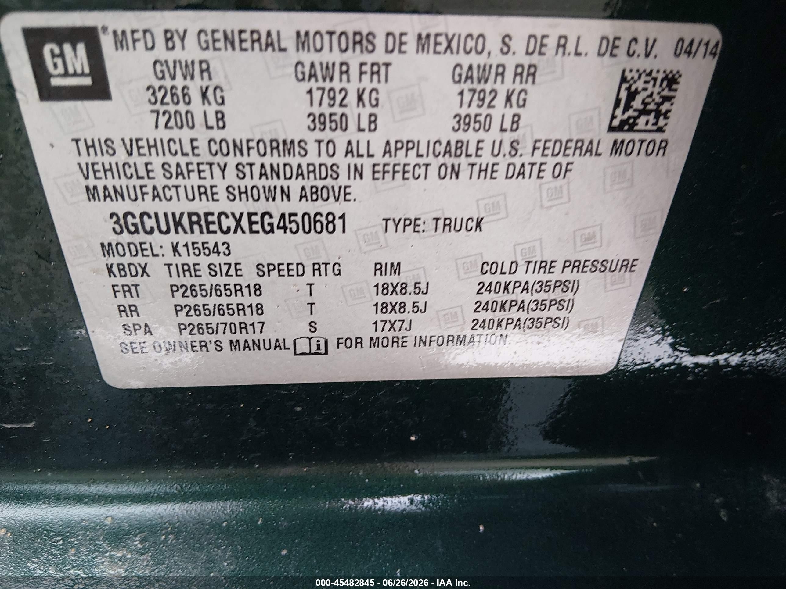 2014 Chevrolet Silverado 1500 Lt Green vin: 3GCUKRECXEG450681