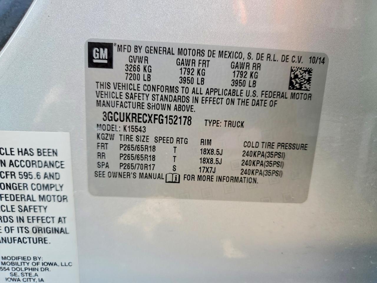 2015 Chevrolet Silverado K1500 Lt Silver vin: 3GCUKRECXFG152178