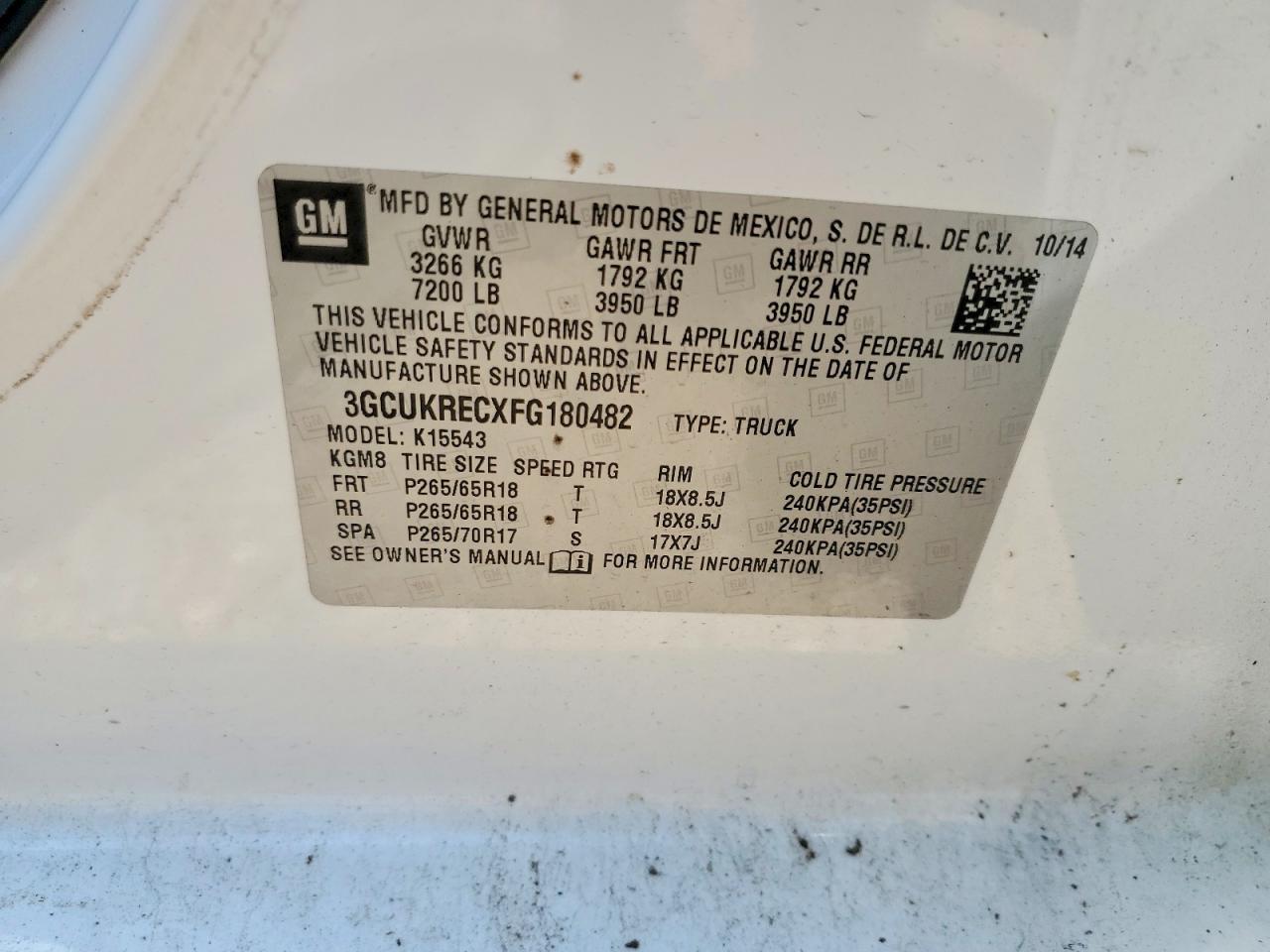 2015 Chevrolet Silverado K1500 Lt White vin: 3GCUKRECXFG180482