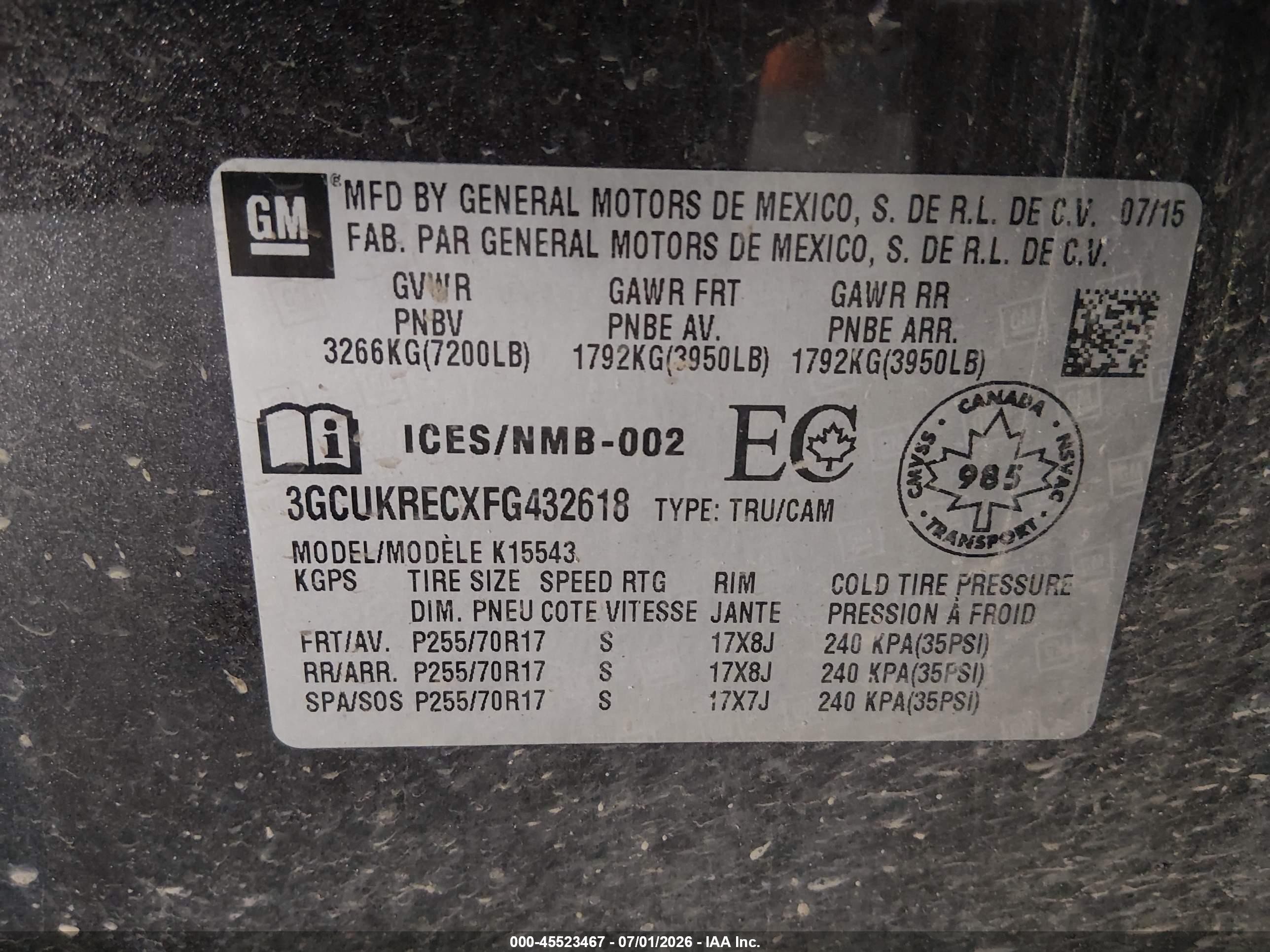 2015 Chevrolet Silverado 1500 Lt Gray vin: 3GCUKRECXFG432618