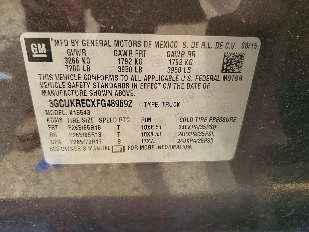 2015 Chevrolet Silverado K1500 Lt Black vin: 3GCUKRECXFG489692