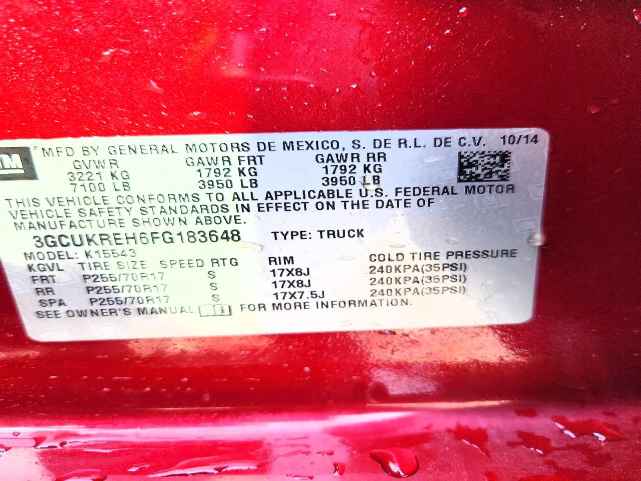 2015 Chevrolet Silverado K1500 Lt Maroon vin: 3GCUKREH6FG183648