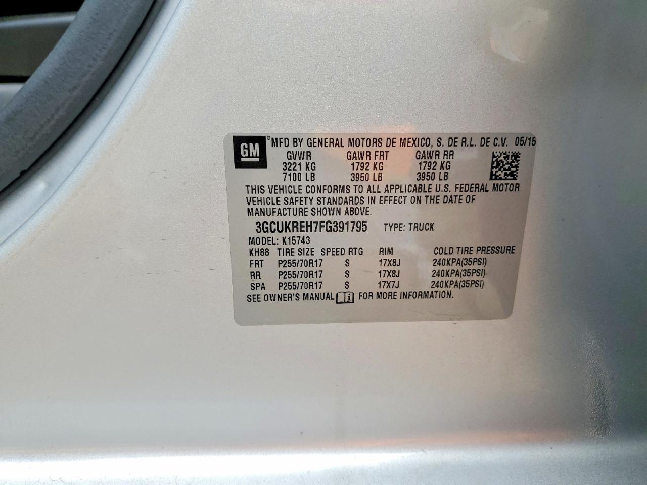 2015 Chevrolet Silverado K1500 Lt Silver vin: 3GCUKREH7FG391795