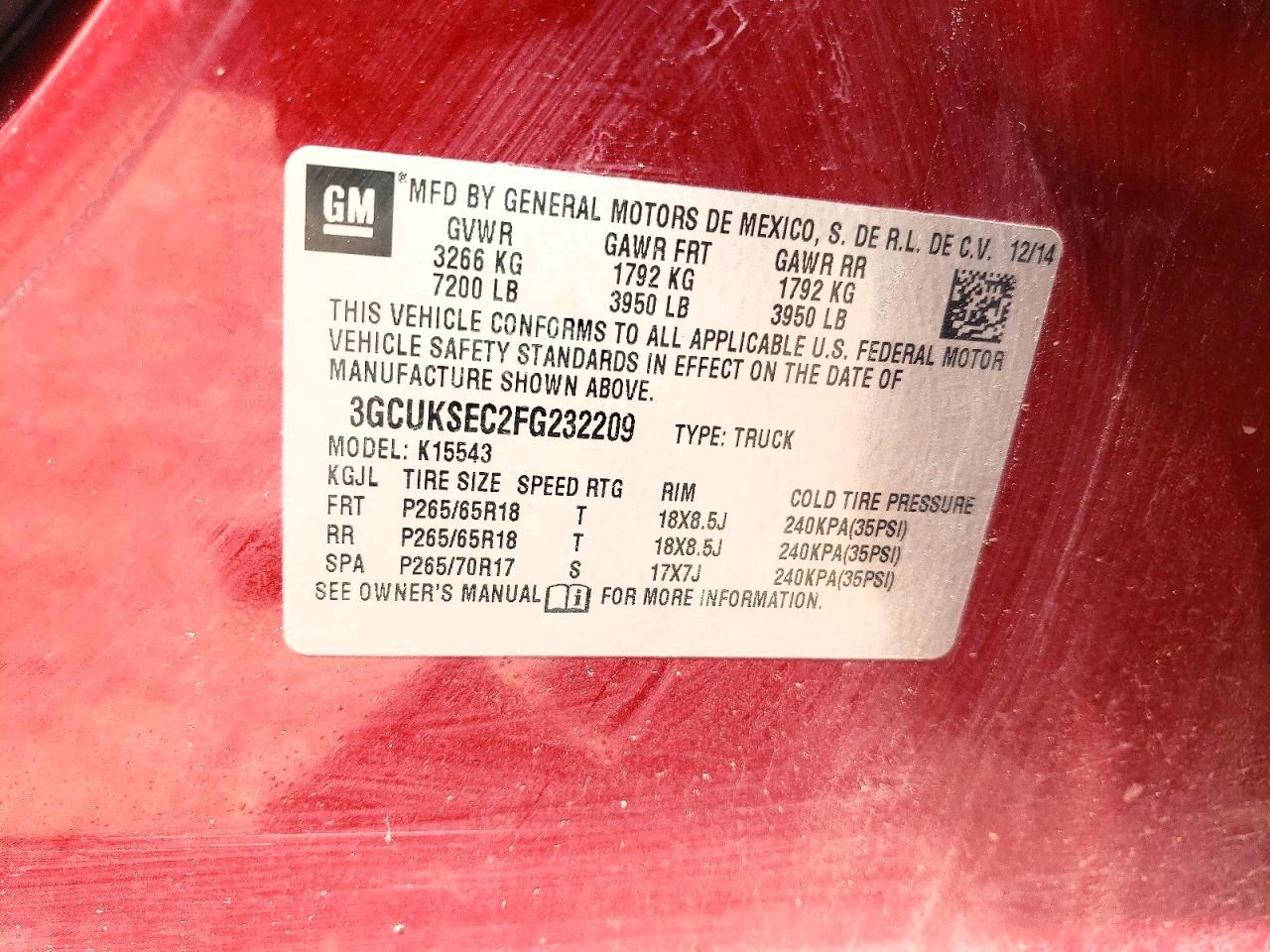 2015 Chevrolet Silverado K1500 Ltz Maroon vin: 3GCUKSEC2FG232209