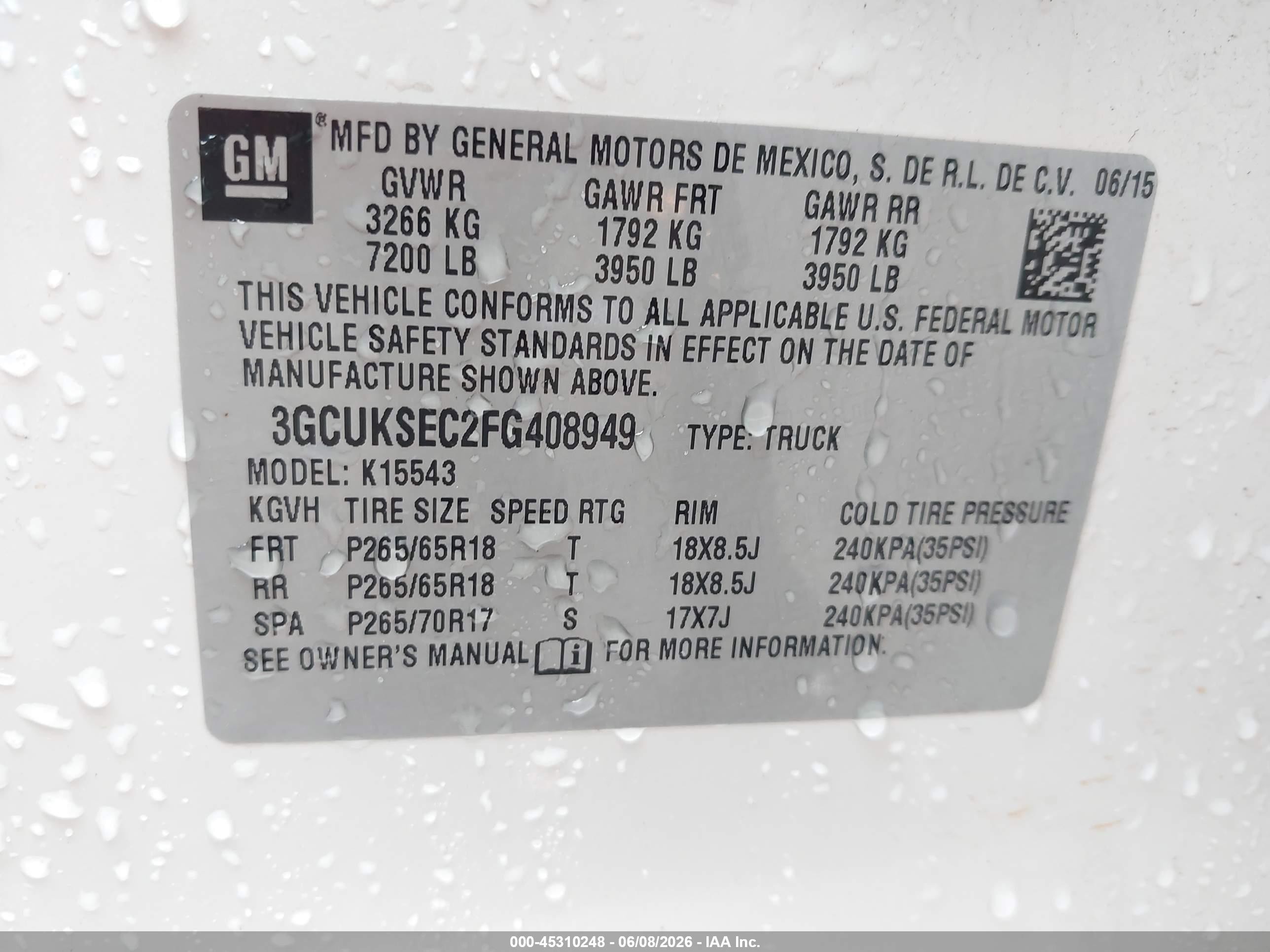 2015 Chevrolet Silverado 1500 Ltz Cream vin: 3GCUKSEC2FG408949