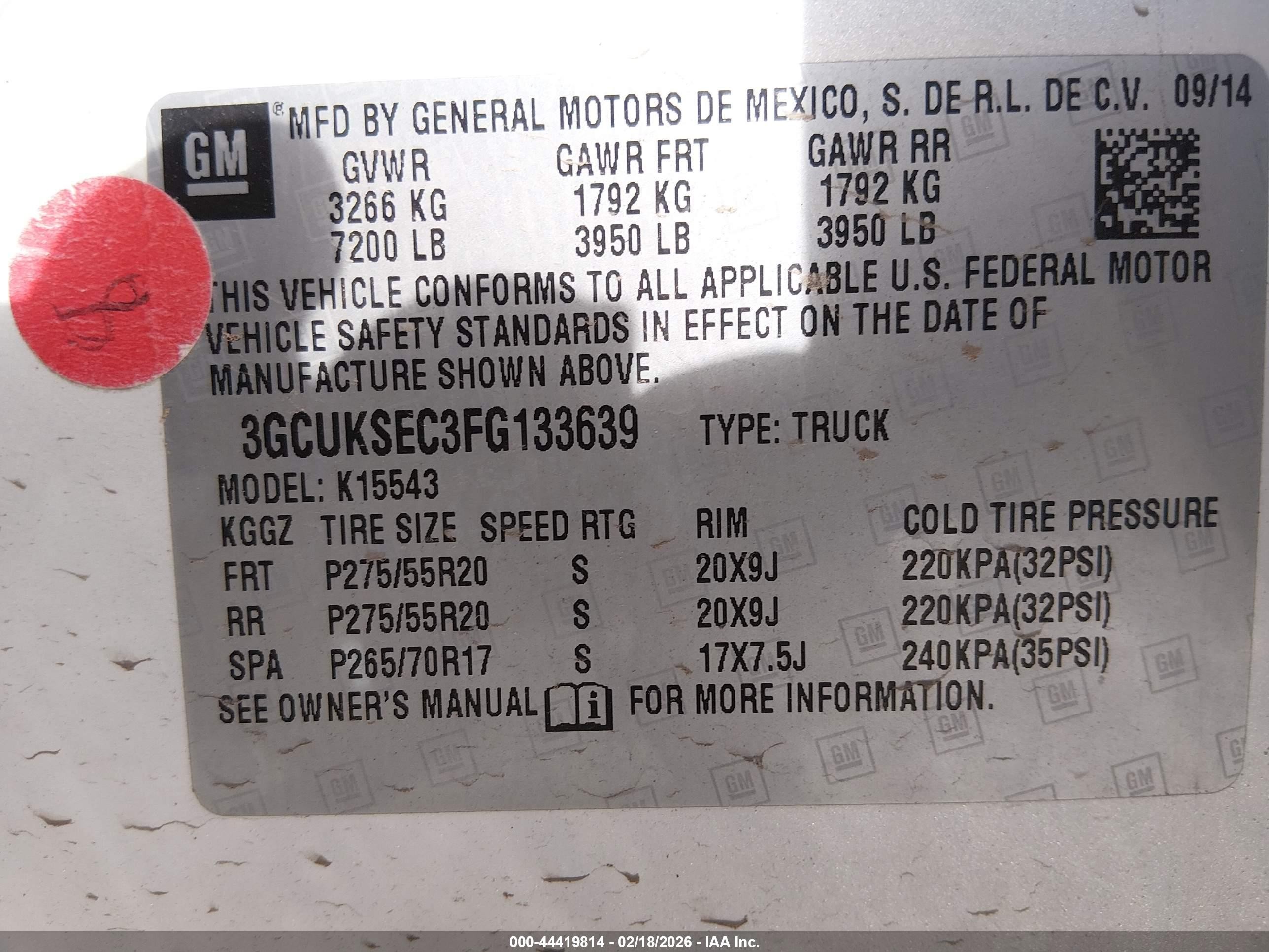 2015 Chevrolet Silverado 1500 1lz White vin: 3GCUKSEC3FG133639