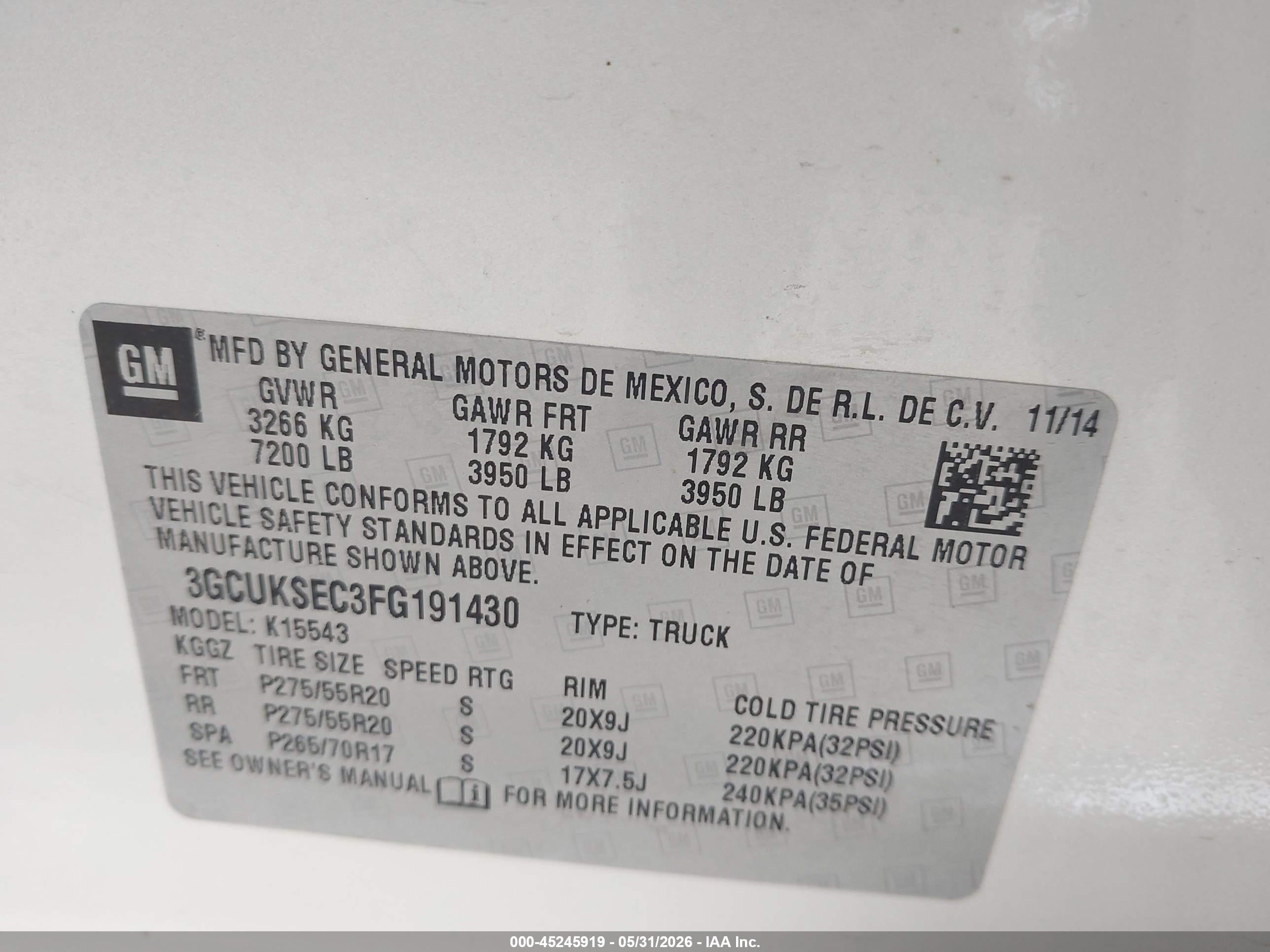 2015 Chevrolet Silverado 1500 1lz White vin: 3GCUKSEC3FG191430
